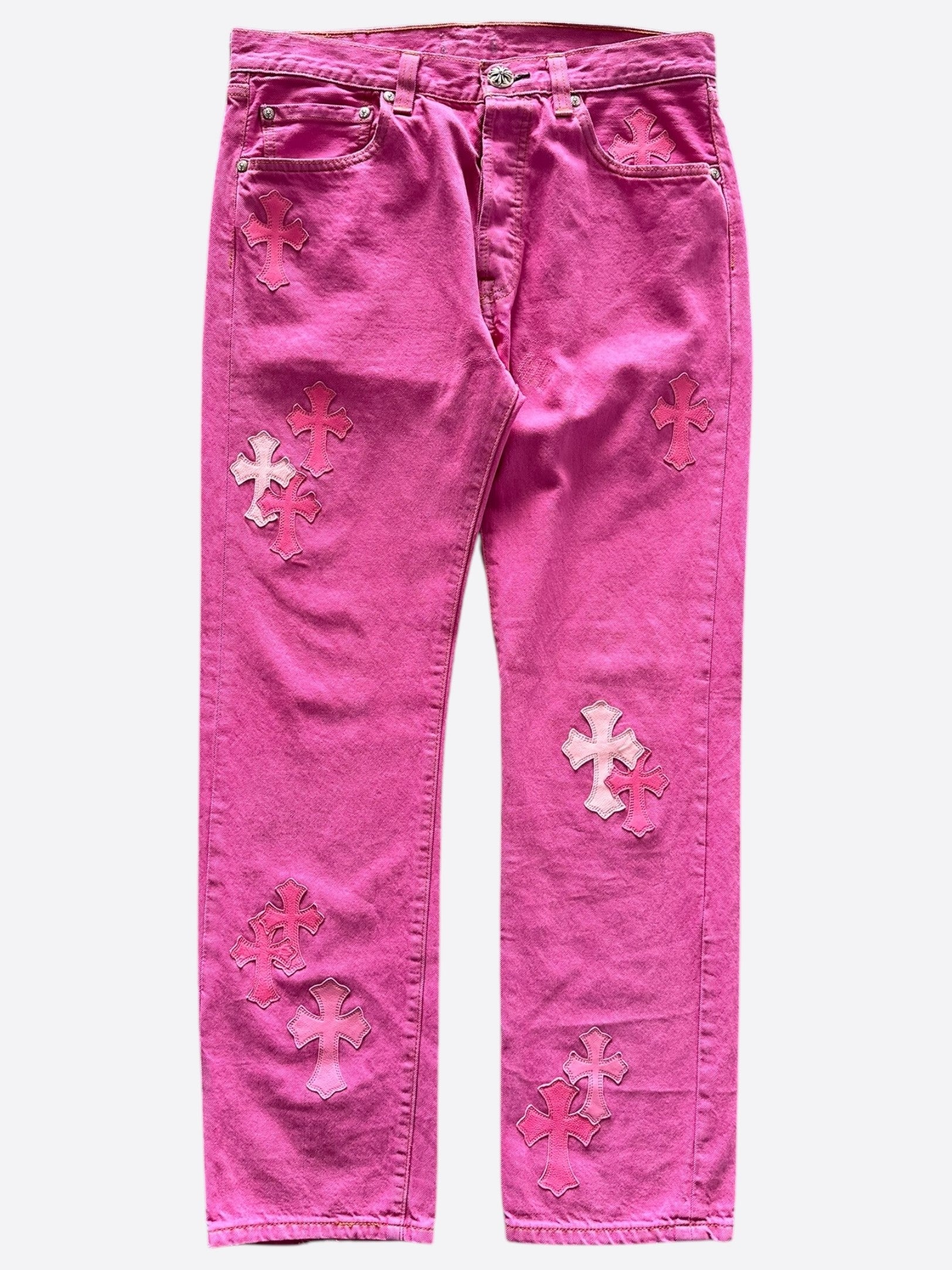 Chrome Hearts x Levi's Pink Cross Patch Denim Jeans for Women - Stylish Vintage Distressed Skinny Jeans | Perfect for Casual Outfits, Streetwear & Night Out