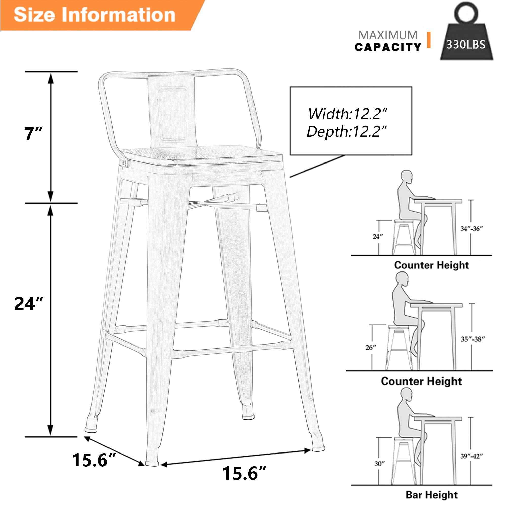Yongchuang Industrial Metal Barstools Set of 4 - 24