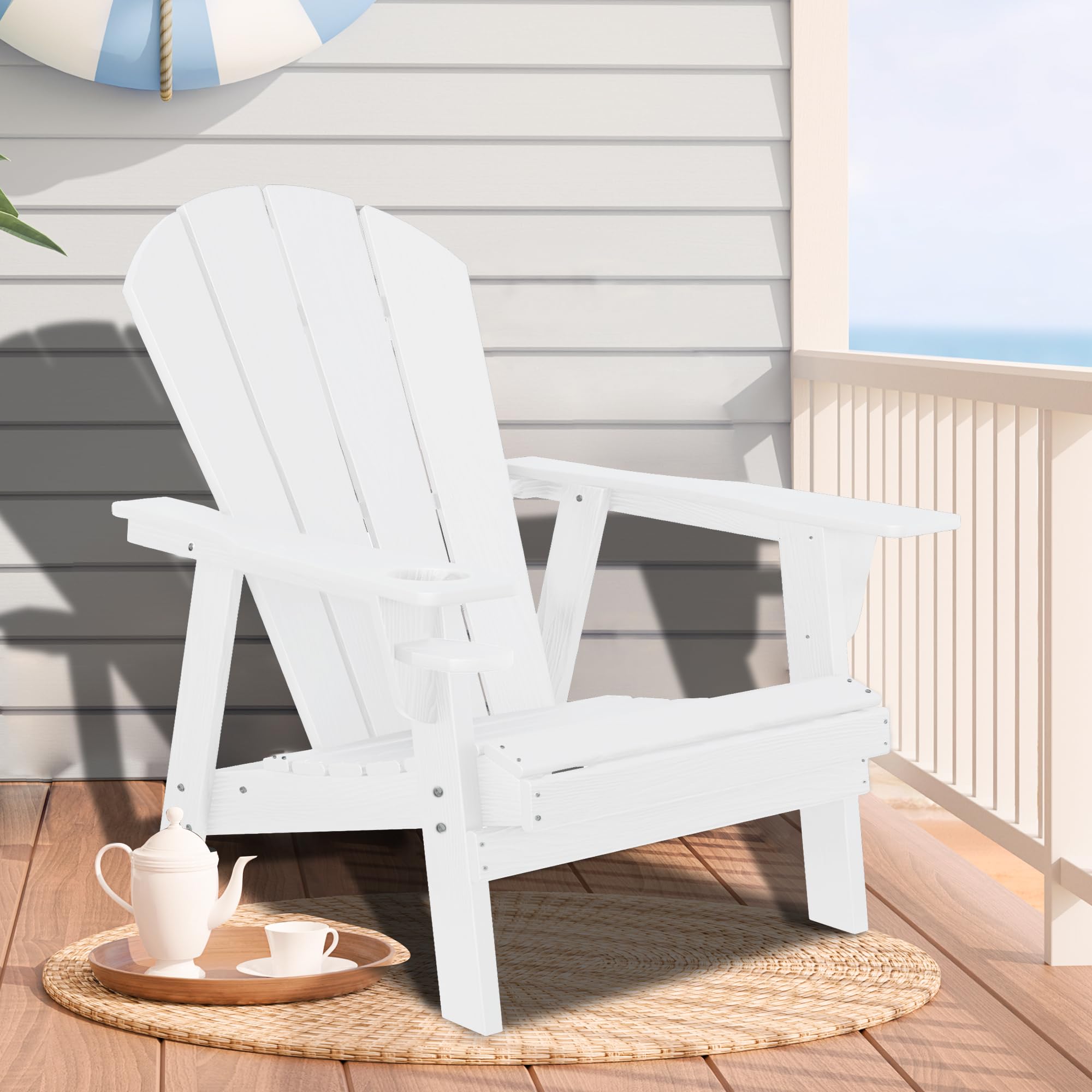 Premium HDPE All-Weather Adirondack Chairs - Outdoor Patio Fire Pit Seating (White) - Perfect for Backyards, Decks, Poolside & Camping