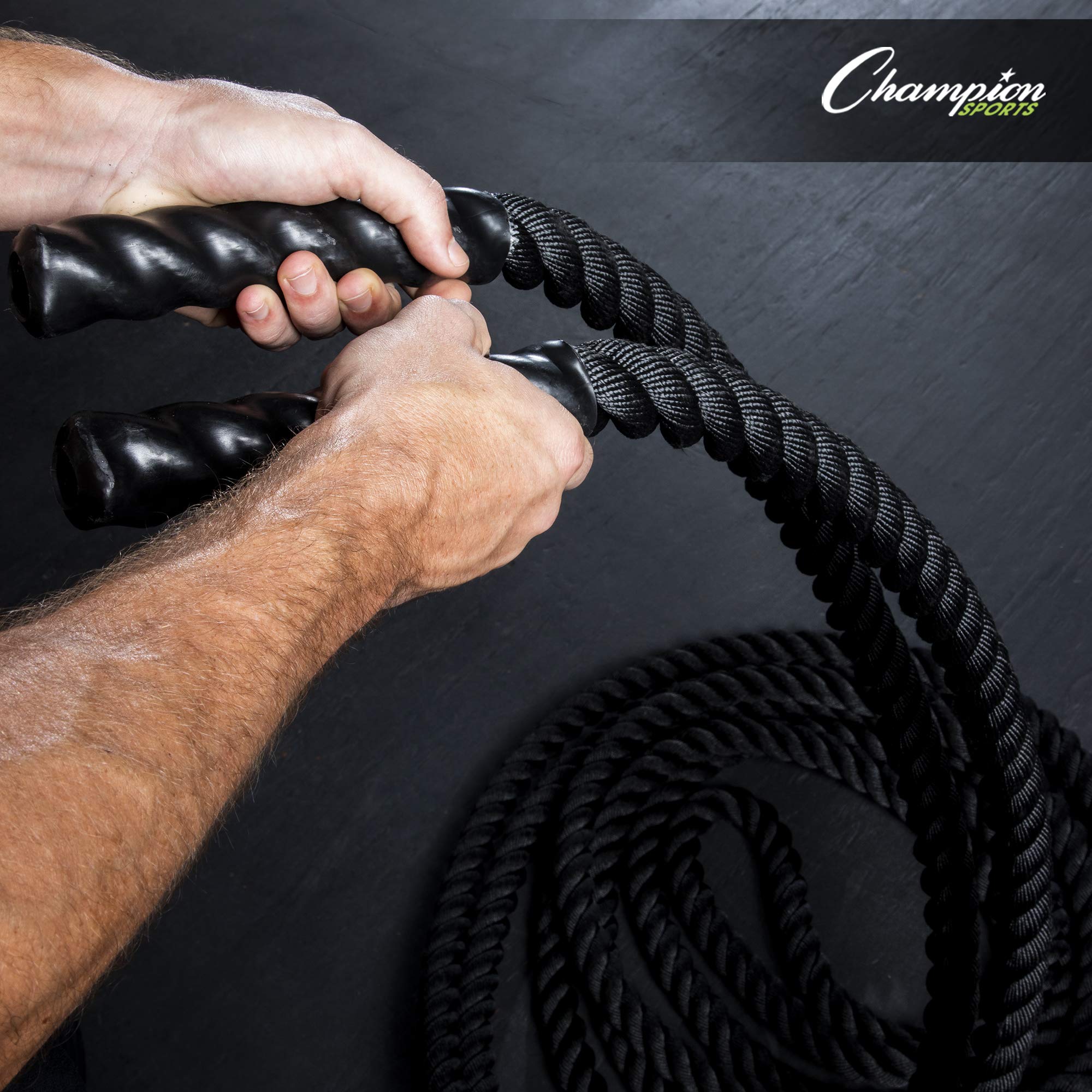 Champion Sports Heavy Duty Training Rope - Rhino Poly Strength & Conditioning Battle Ropes for Gym, Cardio, Cross Training, Weight Lifting & CrossFit - Perfect for Home Workouts, Outdoor Fitness & Professional Training