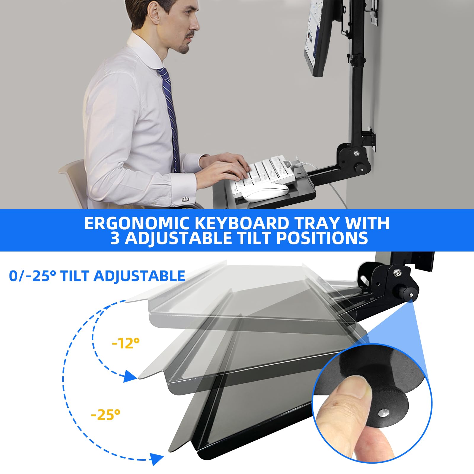 Adjustable Monitor Wall Mount with Foldable Keyboard Tray - VESA Compatible for 17