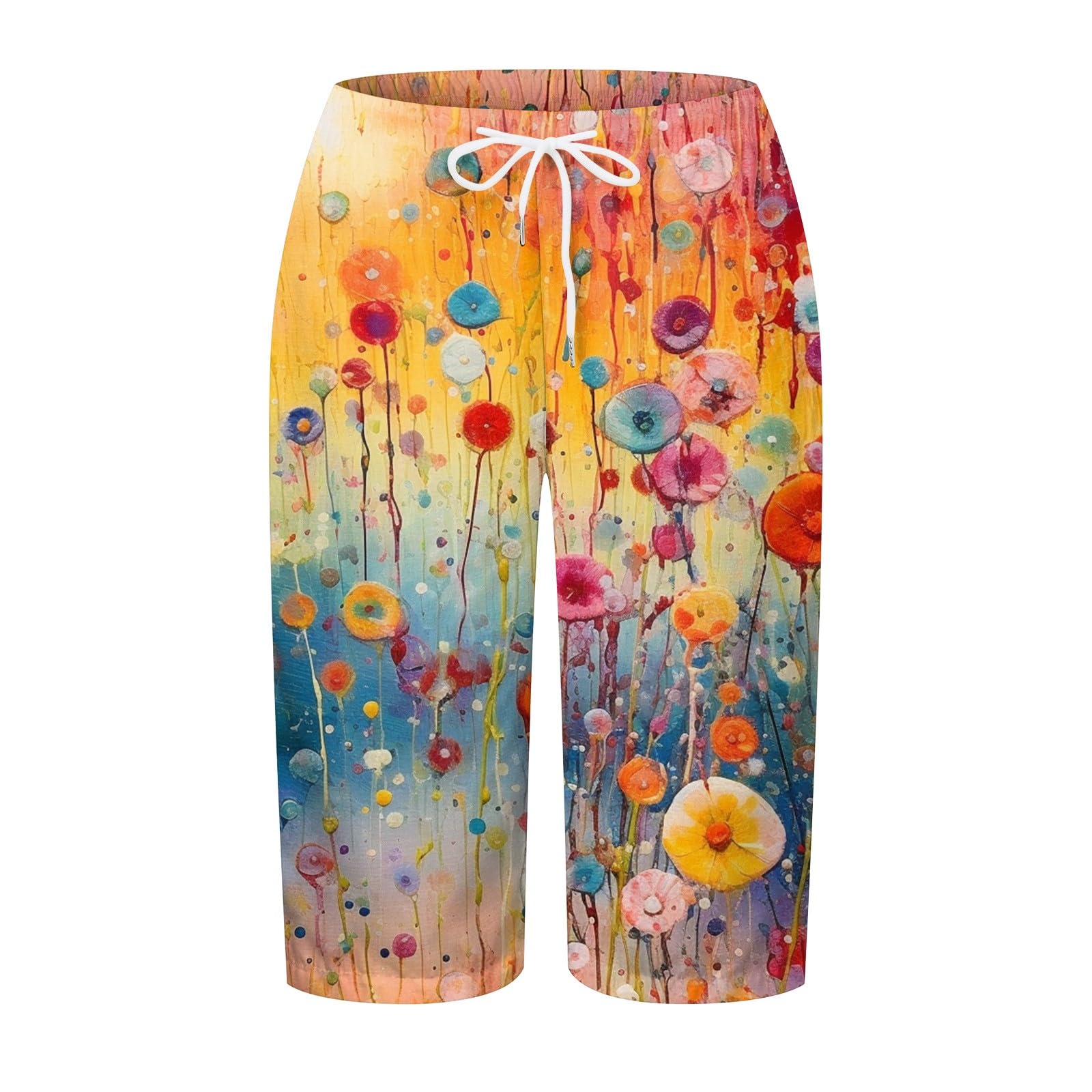 Women's Floral Linen Bermuda Shorts with Pockets - Summer Casual Wear