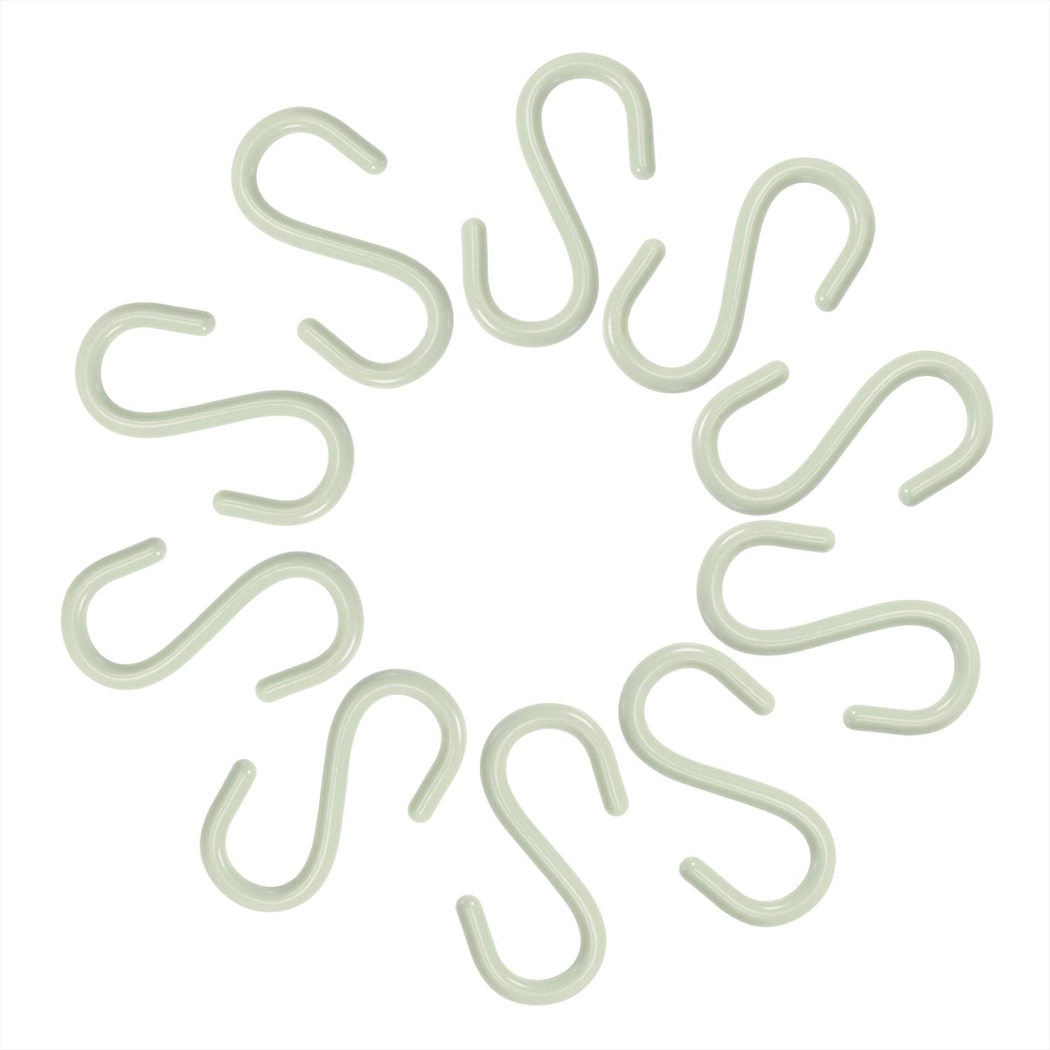 2.5 Inch Mini Skater S-Shaped Hooks - 10 Pack Light Green Plastic Hanging Hooks - Rust Resistant & Heavy Duty for Kitchen, Bathroom, Closet, Garage, Workshop - Perfect for Organizing Storage Rooms, Hanging Plants or Office Supplies