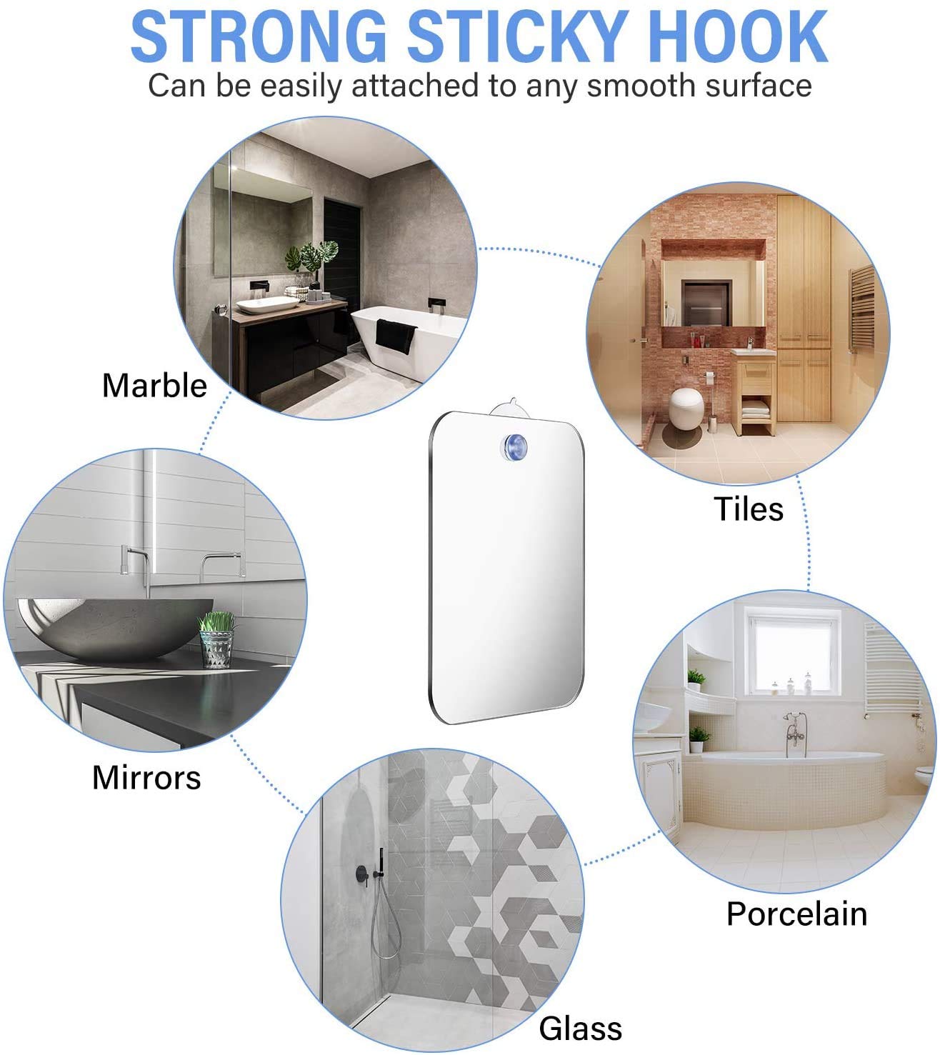 Fogless Shower Mirror for Shaving - Anti-Fog Bathroom Mirror with Suction Cup - Travel Shaving & Makeup Mirror - Shatterproof Wall Mount or Handheld Design - Perfect for Home, Gym & Travel Use