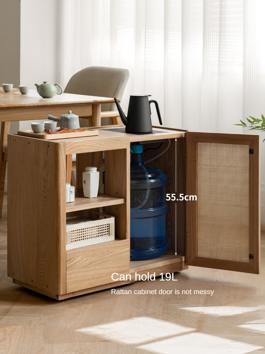 Solid Oak and Ash Wood Tea Maker Mobile Side Cabinet - Portable Side Table for Living Room, Bedroom, or Office