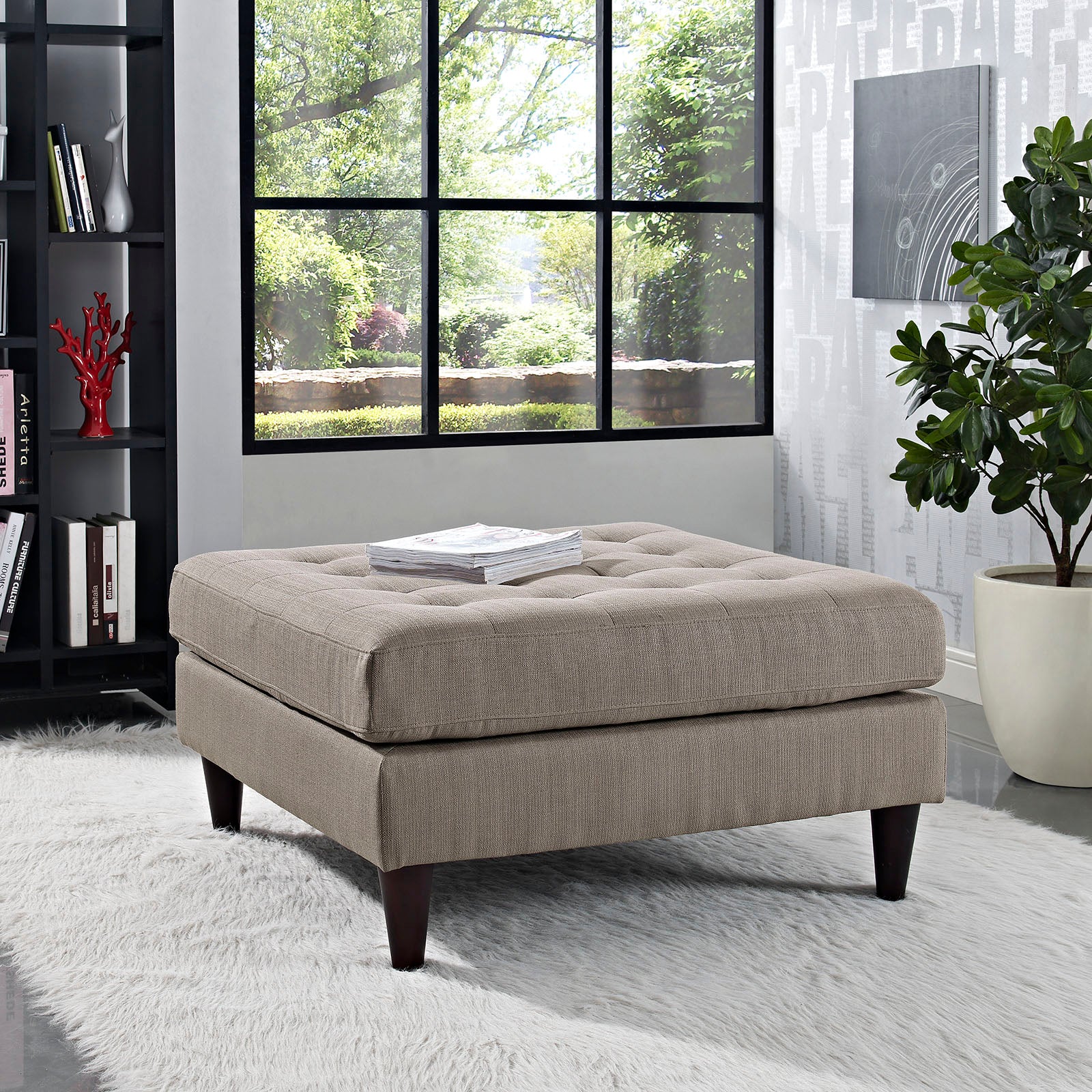 Empress Upholstered Fabric Large Ottoman - Oversized Storage Footrest Pouf with Removable Cover, Perfect for Living Room, Bedroom & Nursery - Gray Tufted Bench Seat with Hidden Storage Compartment