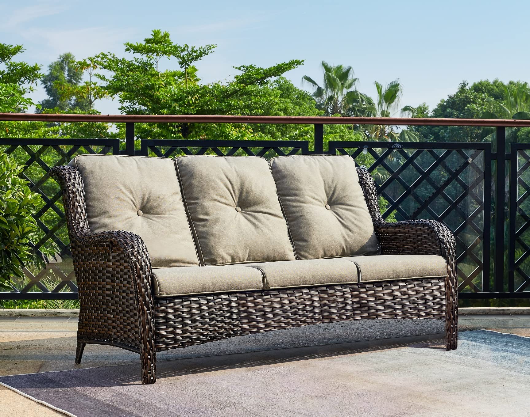 HUMMUH 5-Piece Outdoor Patio Furniture Set - All-Weather Wicker Sectional Sofa with 2 Chairs & Ottomans for Backyard, Poolside, and Garden Relaxation
