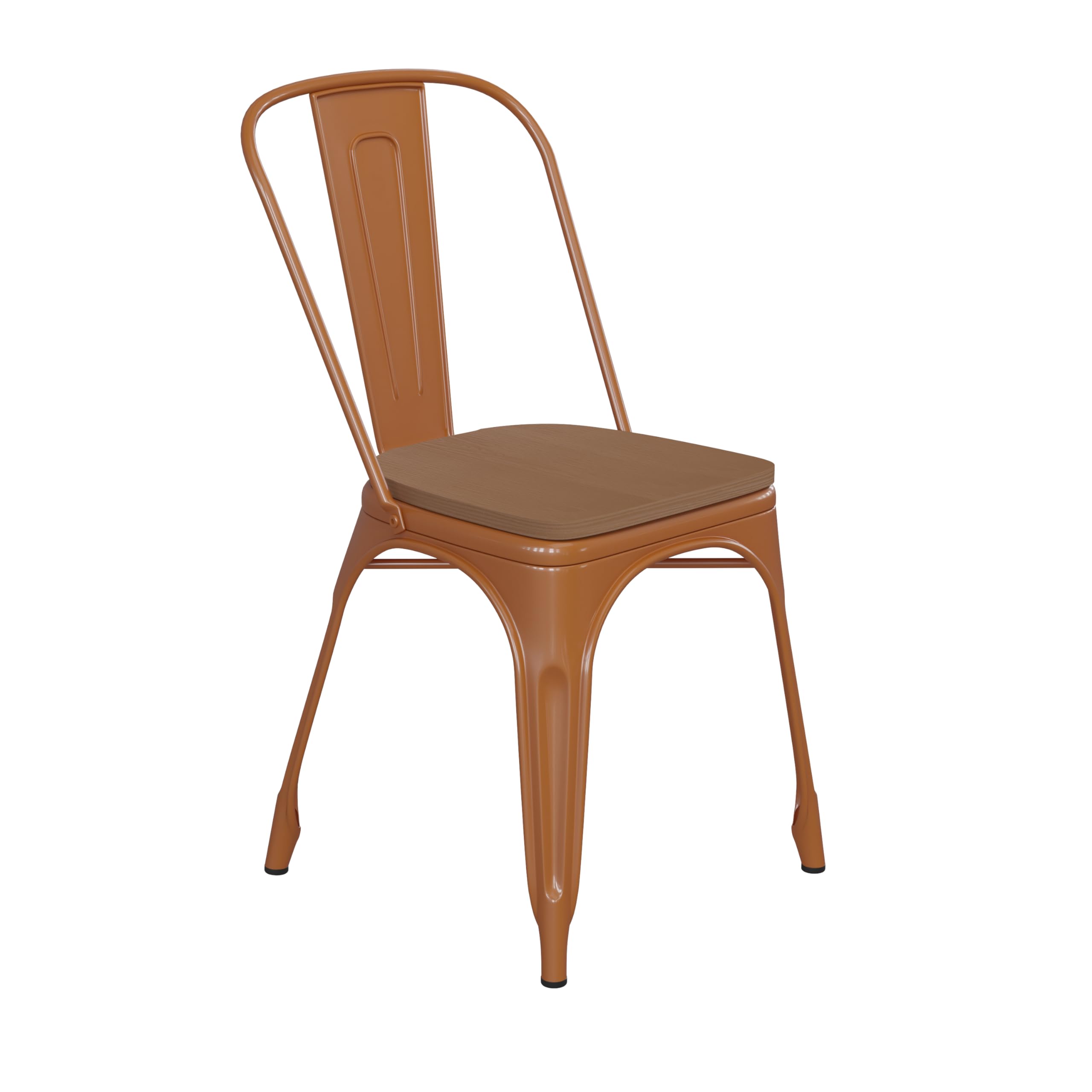 Commercial Stackable Chairs for Indoor & Outdoor Use - Durable Orange Metal Frame with Comfortable Teak Poly Resin Seat - Rounded Edges for Comfort - Perfect for Restaurants, Cafes, Events & Patio Seating