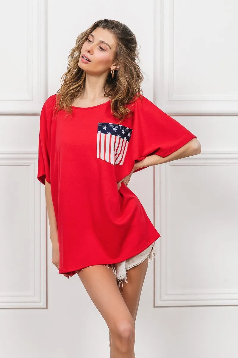 BiBi French Terry Women's Top with Front Pocket & Dolman Sleeves - Casual Loungewear for Home & Street Style