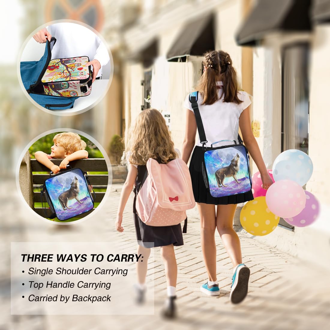 ALAZA Insulated Lunch Box - Large Freezable Cooler Bag for Men, Women & Kids - Wolf & Galaxy Design with Shoulder Strap - Perfect for Work, School, Picnics & Outdoor Activities
