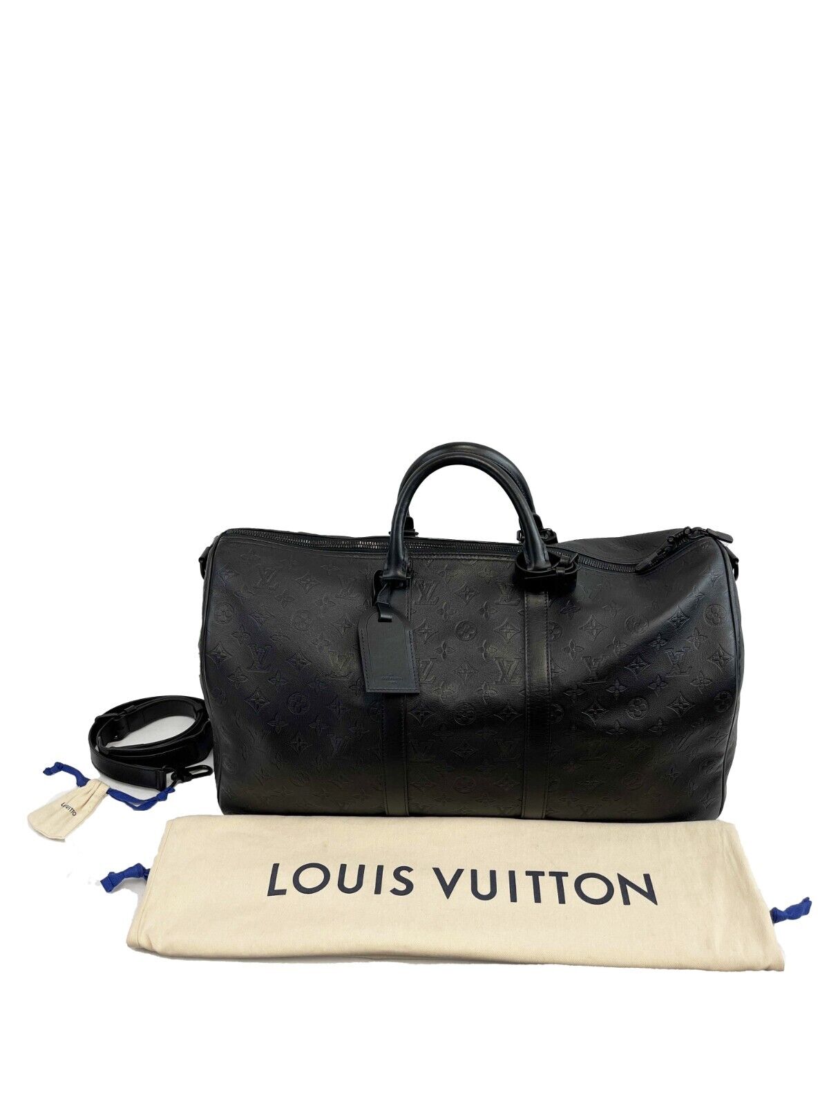 Authentic Louis Vuitton Keepall Bandoulière 50 Black Monogram Duffle Bag with Adjustable Shoulder Strap - Perfect for Travel, Gym & Weekend Getaways