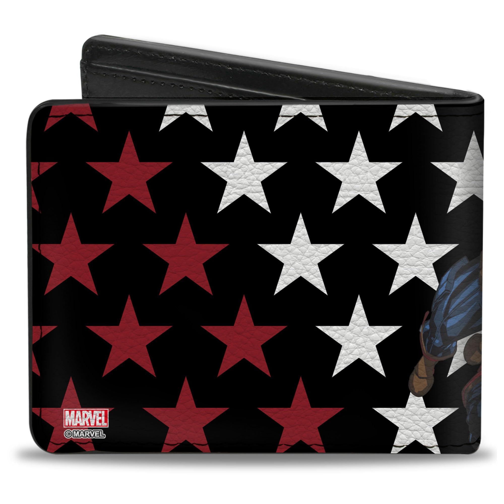 Buckle-Down Men's Bifold Wallet - Captain America Design, 4.0 x 3.5 Inches, Genuine Leather, Slim RFID Blocking Wallet for Everyday Carry, Gifts for Men