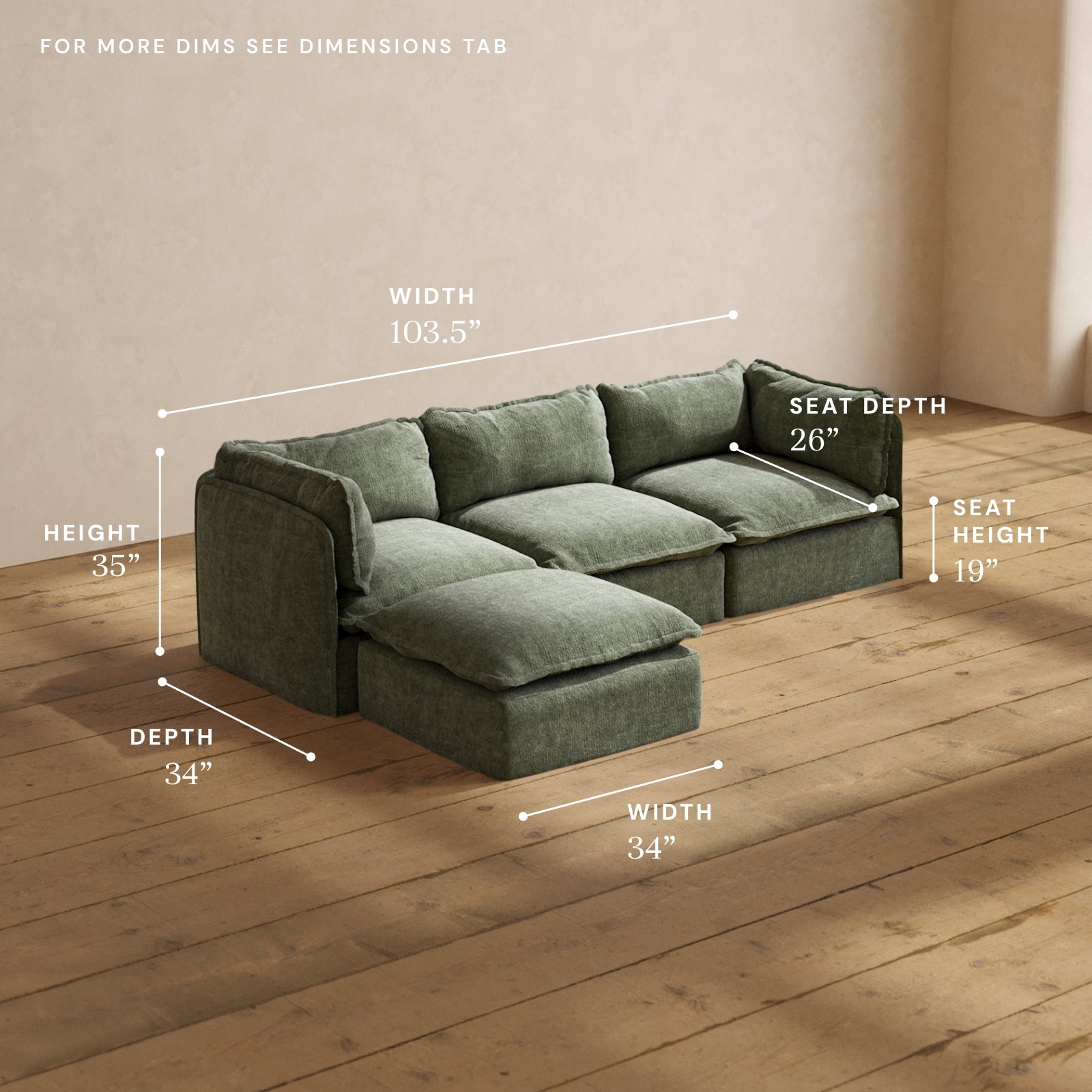 Modular Performance 3-Seater Sectional Sofa in Willow Fabric | Modern L-Shaped Couch with Reversible Chaise | Perfect for Living Room, Family Room & Home Theater Comfort