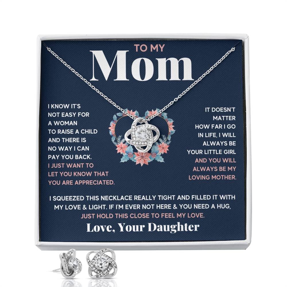 Mother Daughter Necklace Set - Heart Pendant Jewelry Gift for Mom, Birthday, Christmas & Mother's Day - Engraved Message Card & Gift Box - Perfect for Anniversaries, Valentine's Day & Special Occasions