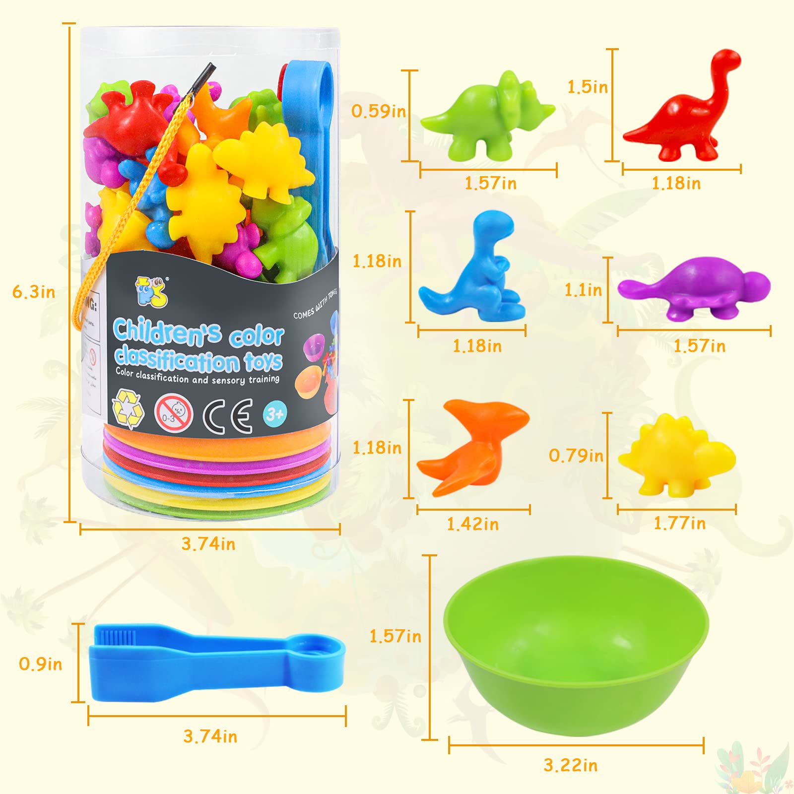 RAEQKS Counting & Sorting Dinosaur Toys - Montessori Educational Sensory Game with Bowls | Preschool Learning Activities, Stacking Animal Toys for Toddlers & Kids (Boys & Girls) | Perfect for Classroom, Homeschool & Birthday Gifts