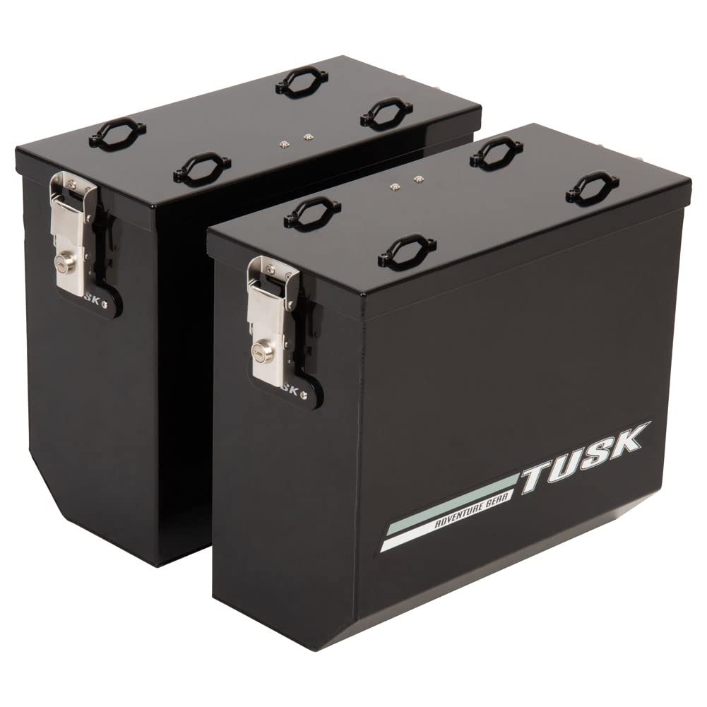 TUSK V2 Medium Black Aluminum Motorcycle Panniers - Durable Side Luggage for Adventure Touring & Off-Road Biking