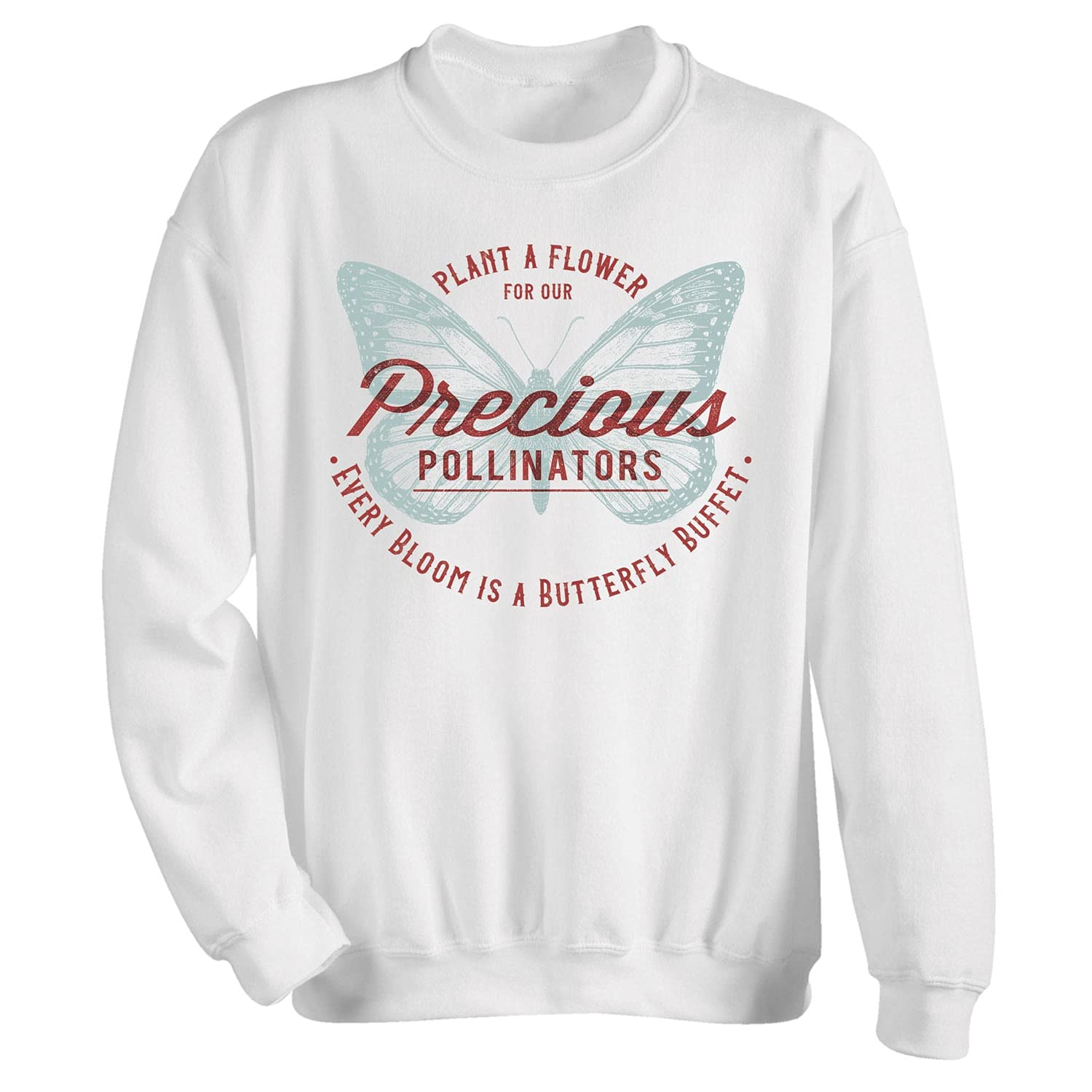Women's Precious Pollinators Butterfly Sweatshirt - White | Cute Butterfly Print Pullover for Women | Perfect for Spring Outfits & Nature Lovers