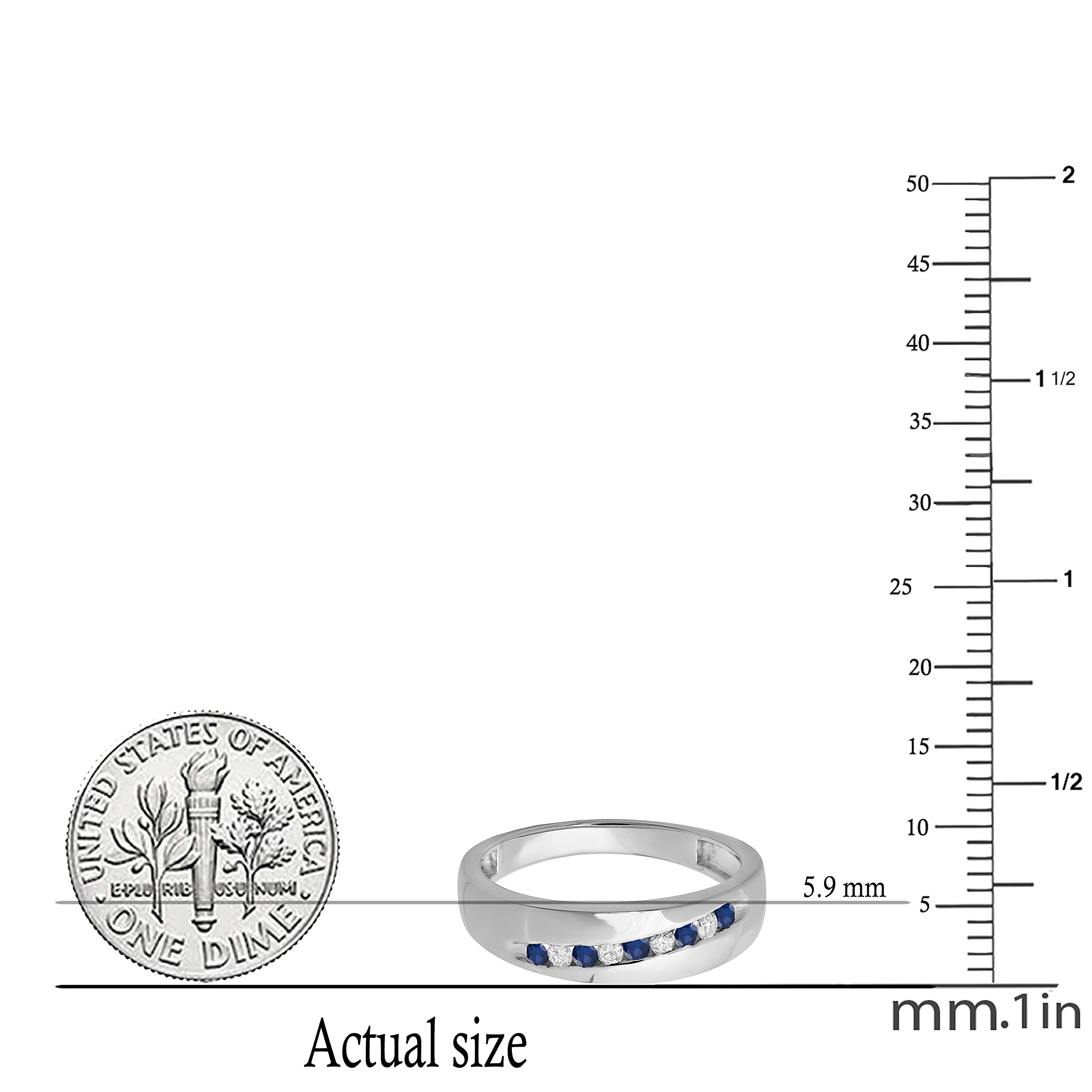 Dazzlingrock Collection Round Blue Sapphire & White Diamond Men's Classic Nine Stone Traditional Anniversary Wedding Band Ring | 925 Sterling Silver | Perfect for Engagement, Wedding & Anniversary Gifts