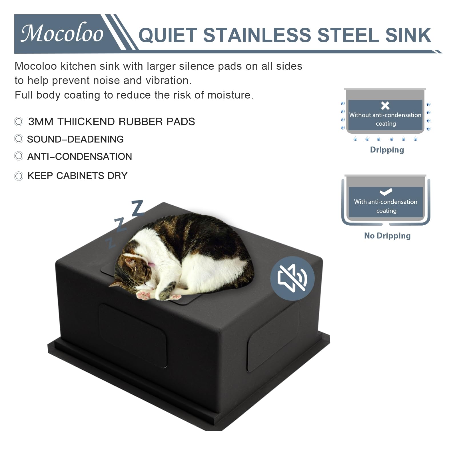 Mocoloo 23x19 Inch Undermount Stainless Steel Single Bowl Kitchen Sink - Black Bar Prep Workstation with Handmade Design for Small Kitchens | Perfect for Food Prep, Dishwashing & Entertaining