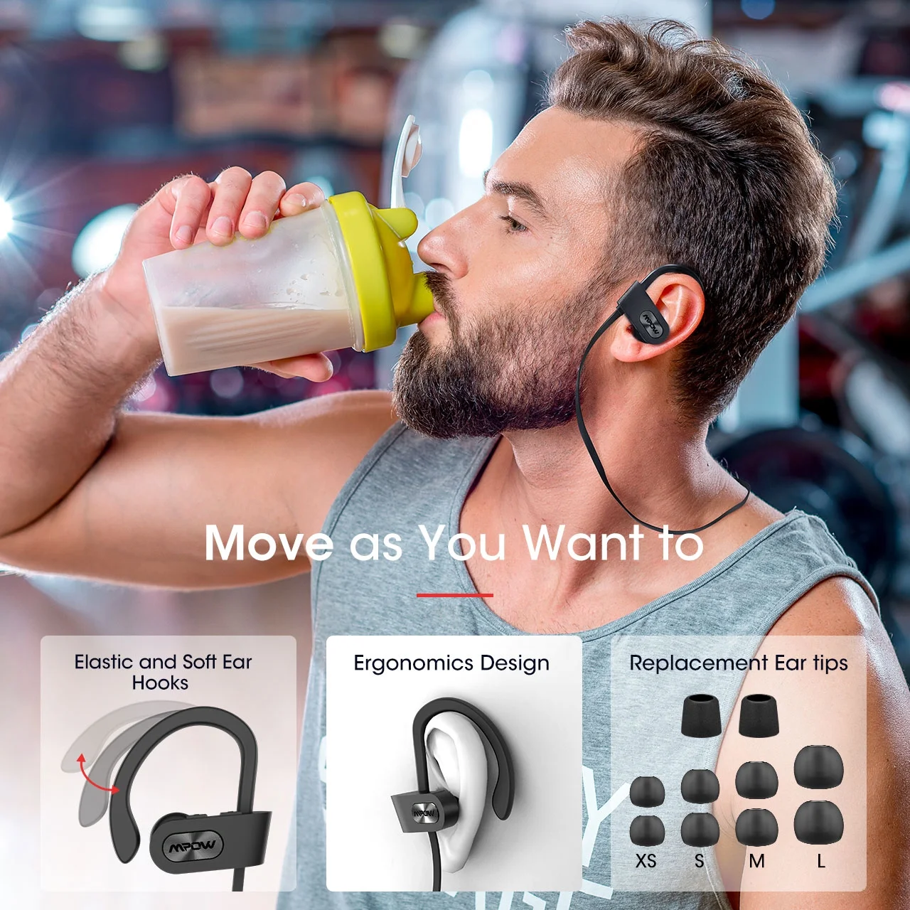 Mpow Flame Bluetooth 5.0 Wireless Earbuds - 16H Playtime, IPX7 Waterproof, HD Bass Stereo Sound, Noise Cancelling Mic - Running Headphones for Workout, Sports & Gym | Perfect for Jogging, Cycling & Outdoor Activities