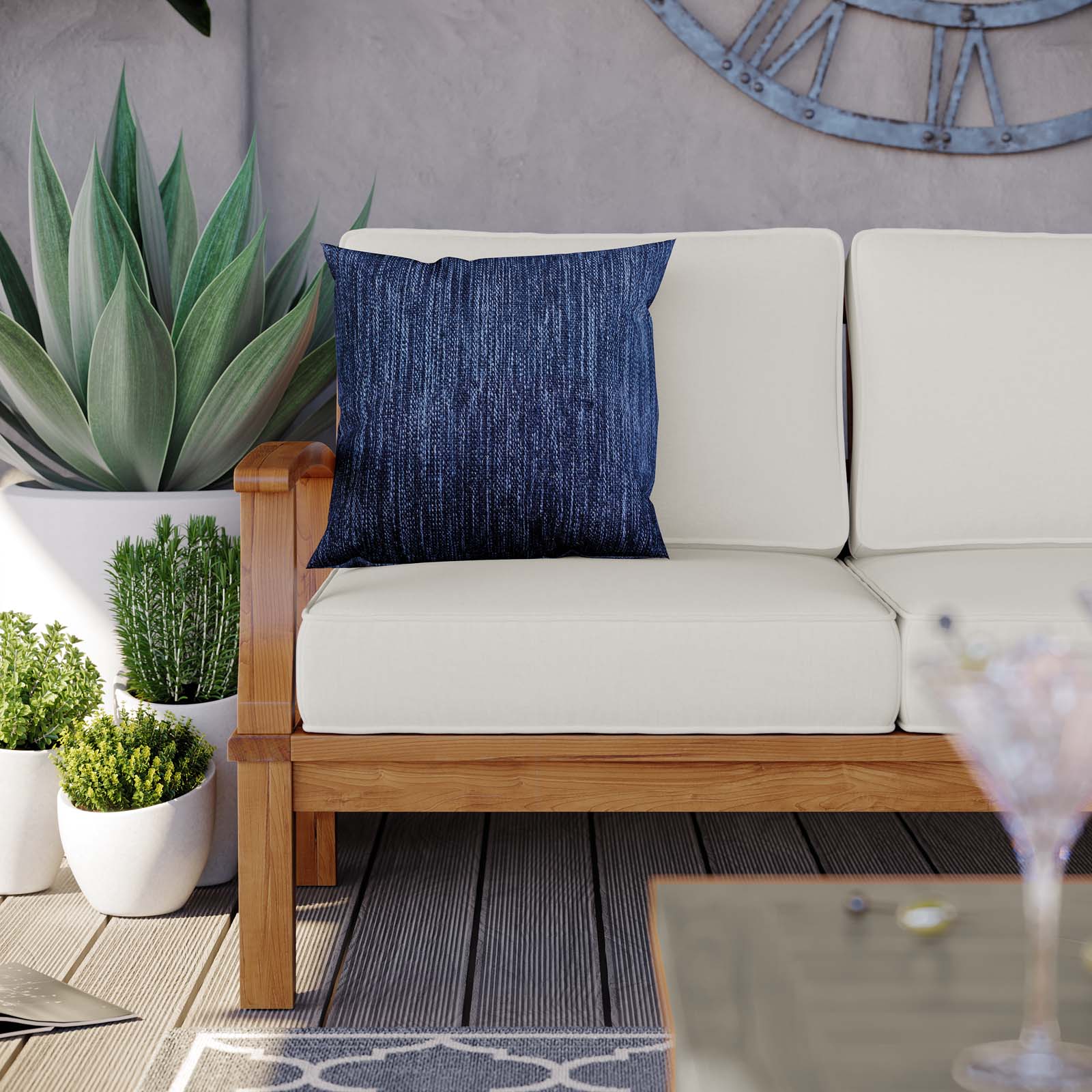 Premium Marina Outdoor Patio Teak Wood Sofa Set - Waterproof & Weather-Resistant - Perfect for Garden, Poolside, and Backyard Relaxation