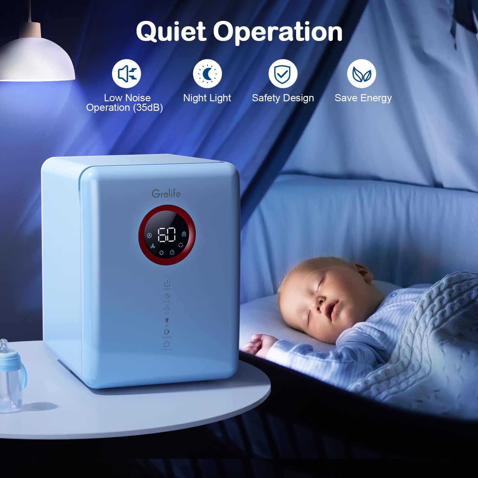 Grelife 18L Multi-Purpose Bottle Dryer with Touch Screen & Auto-Off - Baby Bottle Sterilizer, Toy Sanitizer, Beauty Tool Dryer, Tableware & Electronics Dryer - Perfect for Nursery, Kitchen, Salon & Home Organization