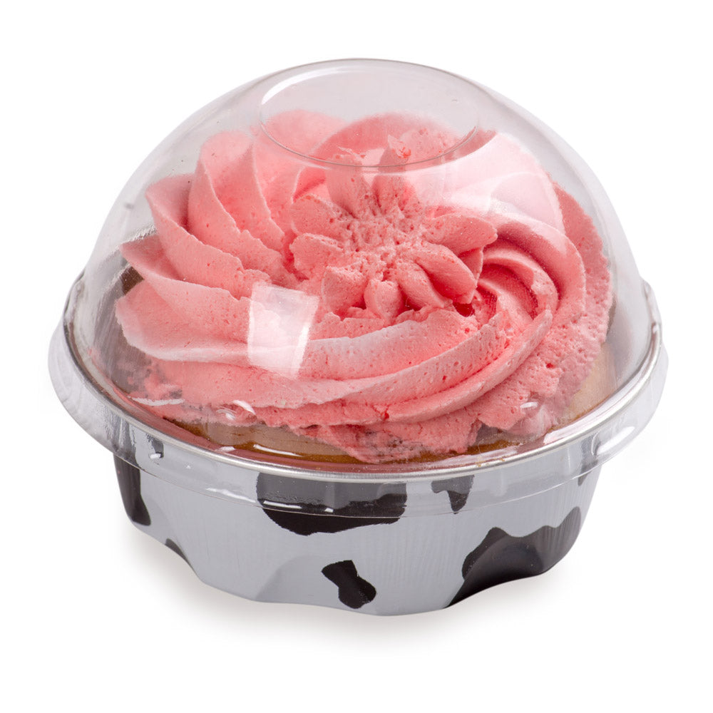 3 oz Round Cow Print Aluminum Baking Cups with Plastic Dome Lids - 3.25