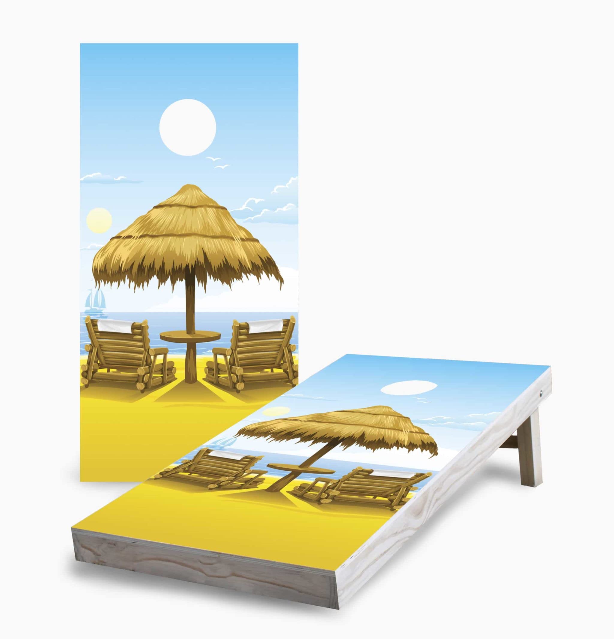Skip's Garage Regulation Size Beach Cornhole Set - Custom Cornhole Boards with 8 Premium Cornhole Bags - Perfect for Backyard Parties, Beach Games & Tailgating Events