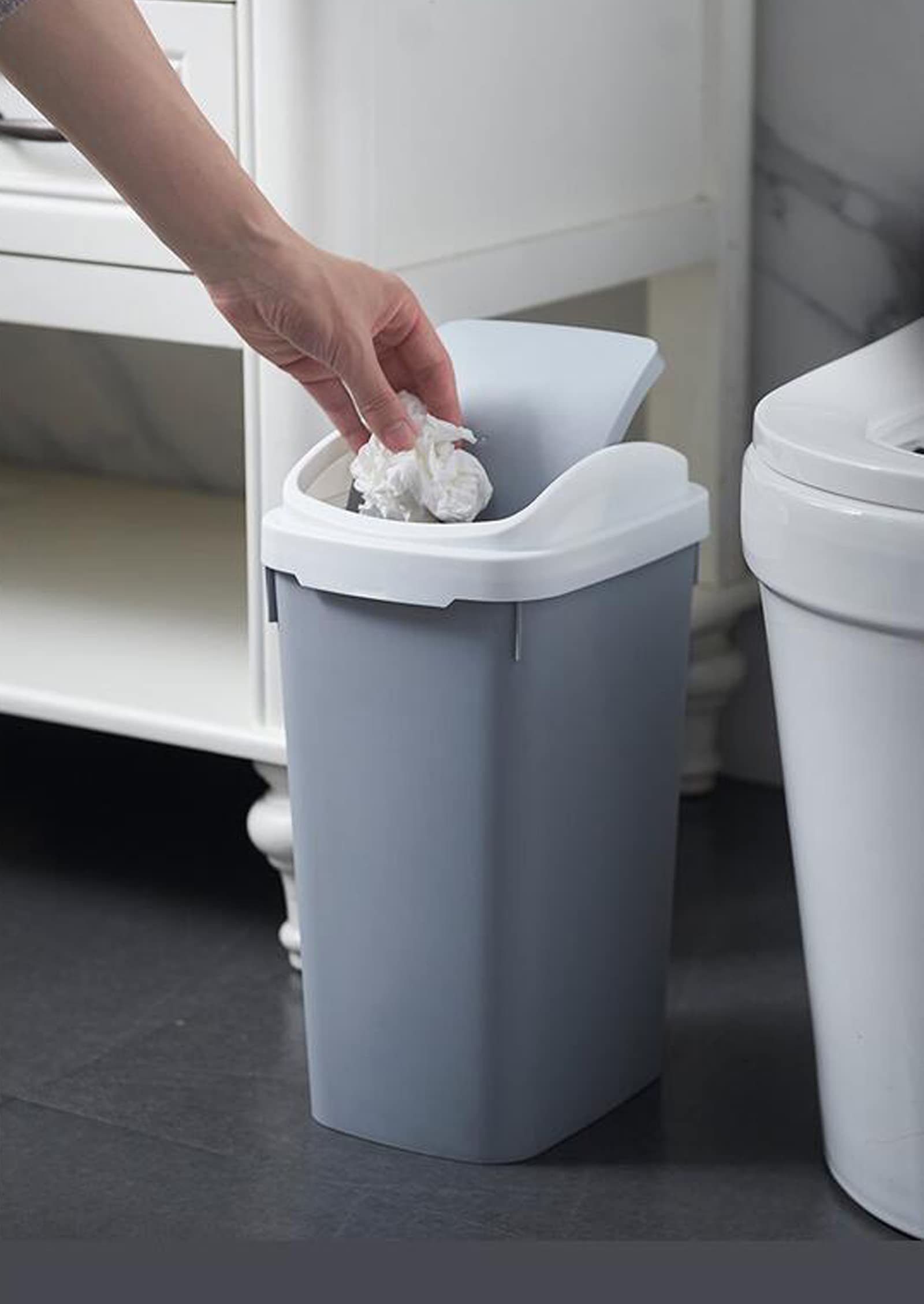 13L/3.4 Gallon Swing Lid Trash Can - Pink Small Plastic Waste Bin for Bedroom, Kitchen, Office & Under Desk | Space-Saving Garbage Can for Home & Workspaces