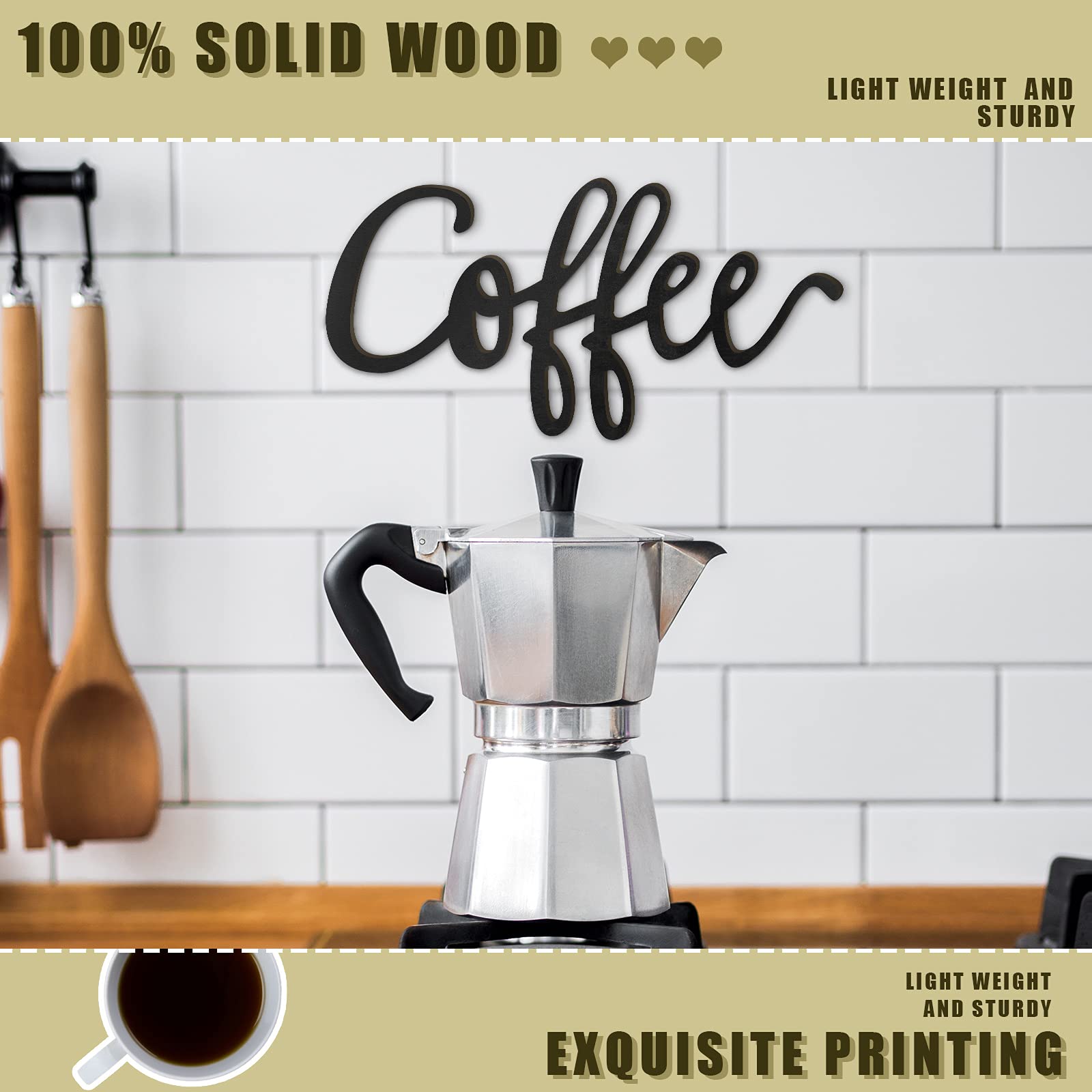 Rustic Wood Coffee Sign - Farmhouse Kitchen Decor for Home & Coffee Bar