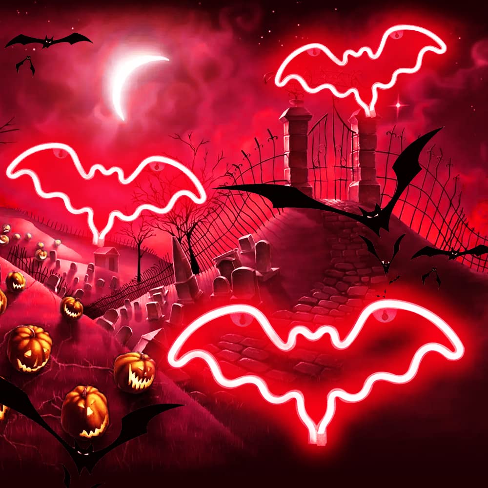 Vicila LED Neon Bat Lights - Christmas Decor, Bat Shape Night Light with Battery - Desk & Table Lamp for Bedroom, Bar, Wall, Nursery - Perfect for Halloween, Parties & Home Decor (Red)