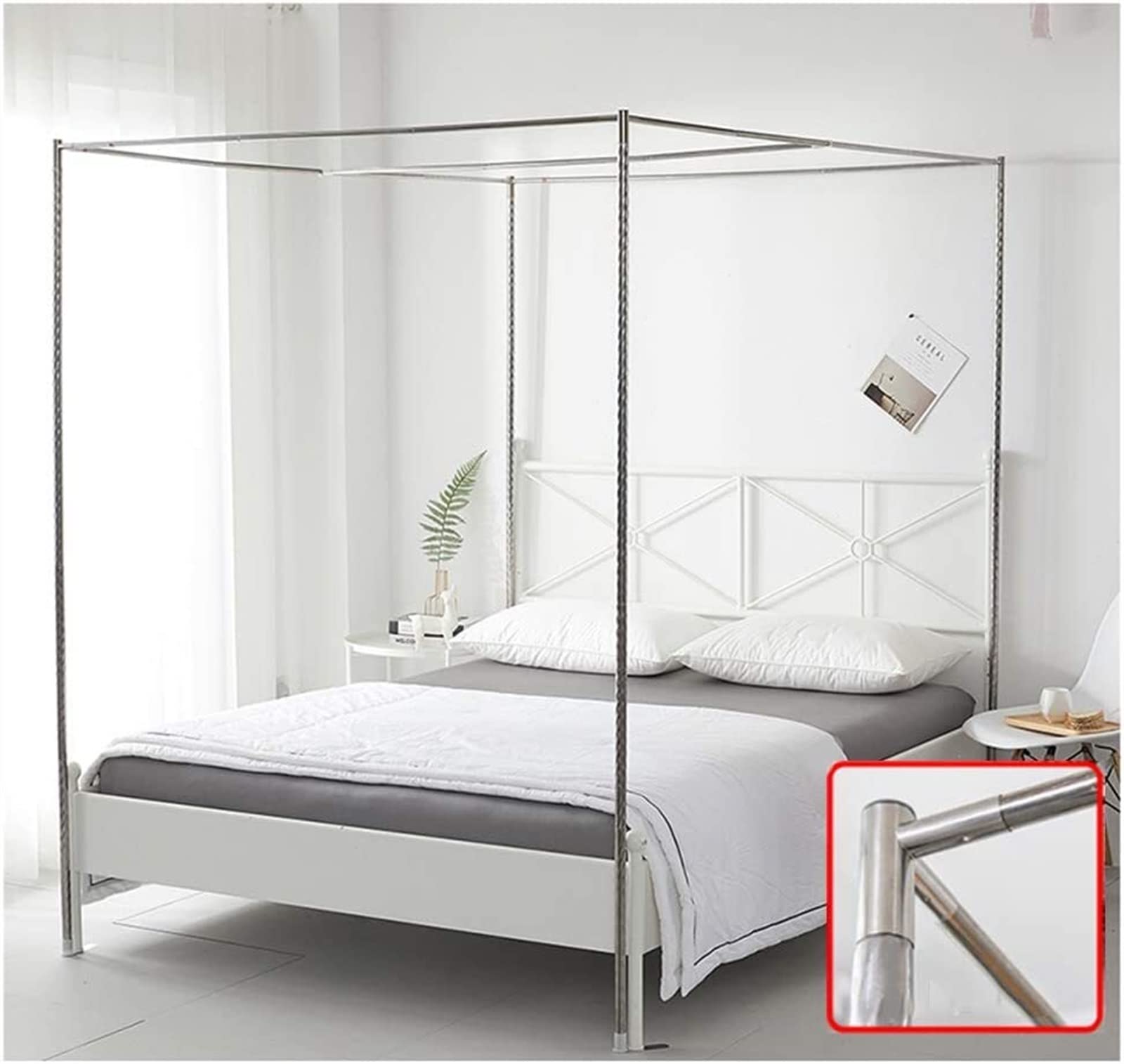 Premium Stainless Steel Bed Canopy Bracket Set - Heavy Duty 24mm Mosquito Net Frame with Reinforced Threaded Stand & Metal Tee Connectors for 1.8x2m Beds - Perfect for Bedroom Decor, Outdoor Camping & Mosquito Protection