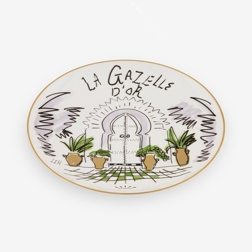Ginori 1735 Luchino Profumi Decorative Plate - La Gazelle D'Or Gold Rimmed Collectible Dish for Elegant Dining & Home Decor