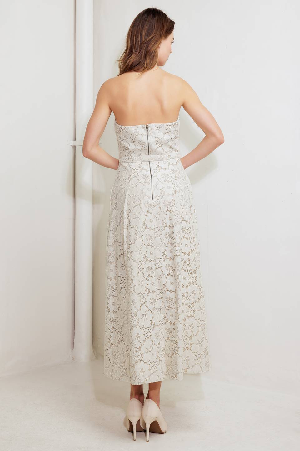 Emory Ivory Lace Midi Dress for Women - Elegant Floral Lace Party Dress for Wedding, Cocktail, Evening & Special Occasions