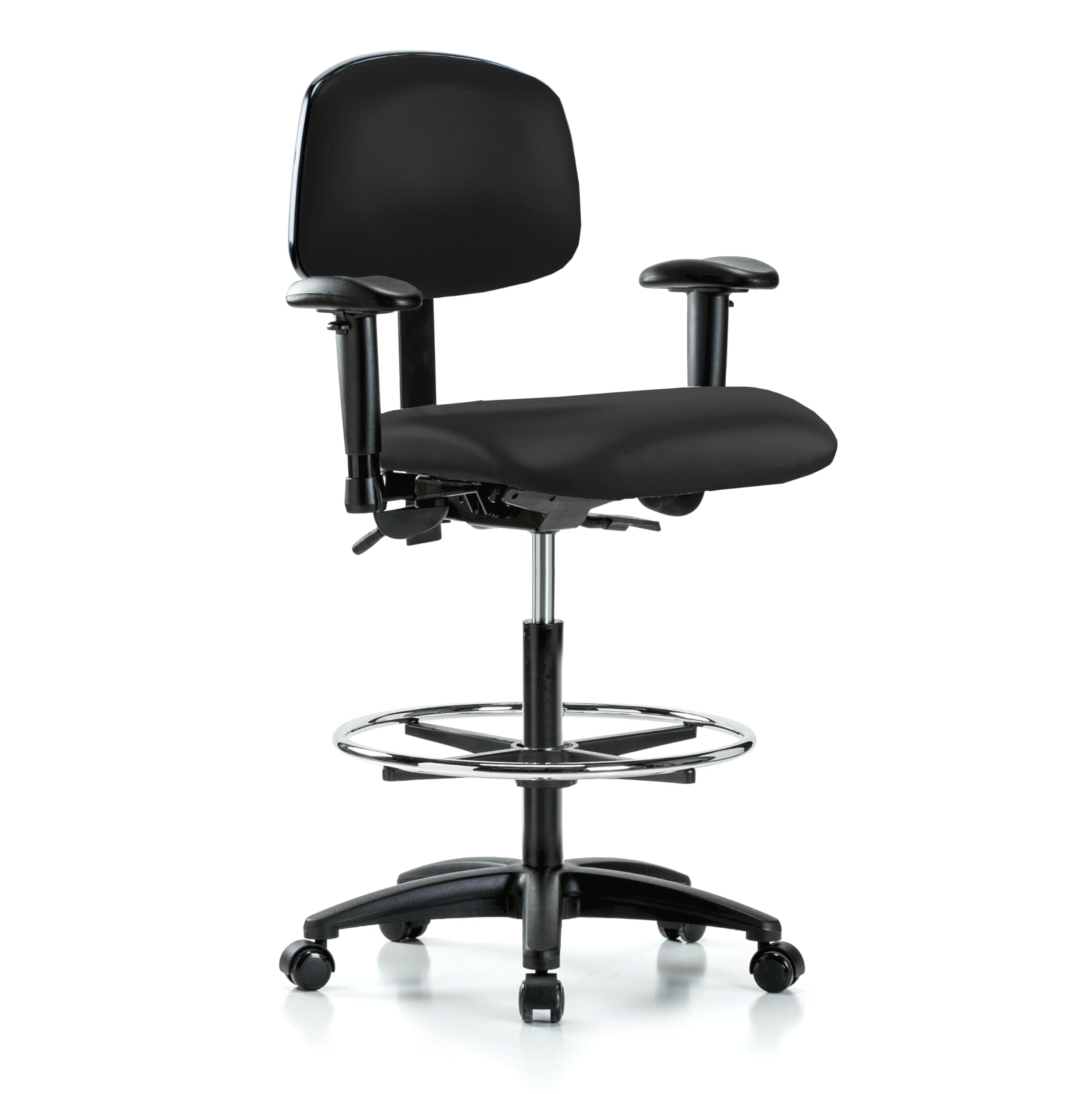Perch Rolling Multi-Task Swivel Chair with Foot Ring - Counter Height Stool for Hardwood & Tile Floors - Black Fabric Office Chair - Perfect for Home Office, Kitchen Island & Bar Counter Use