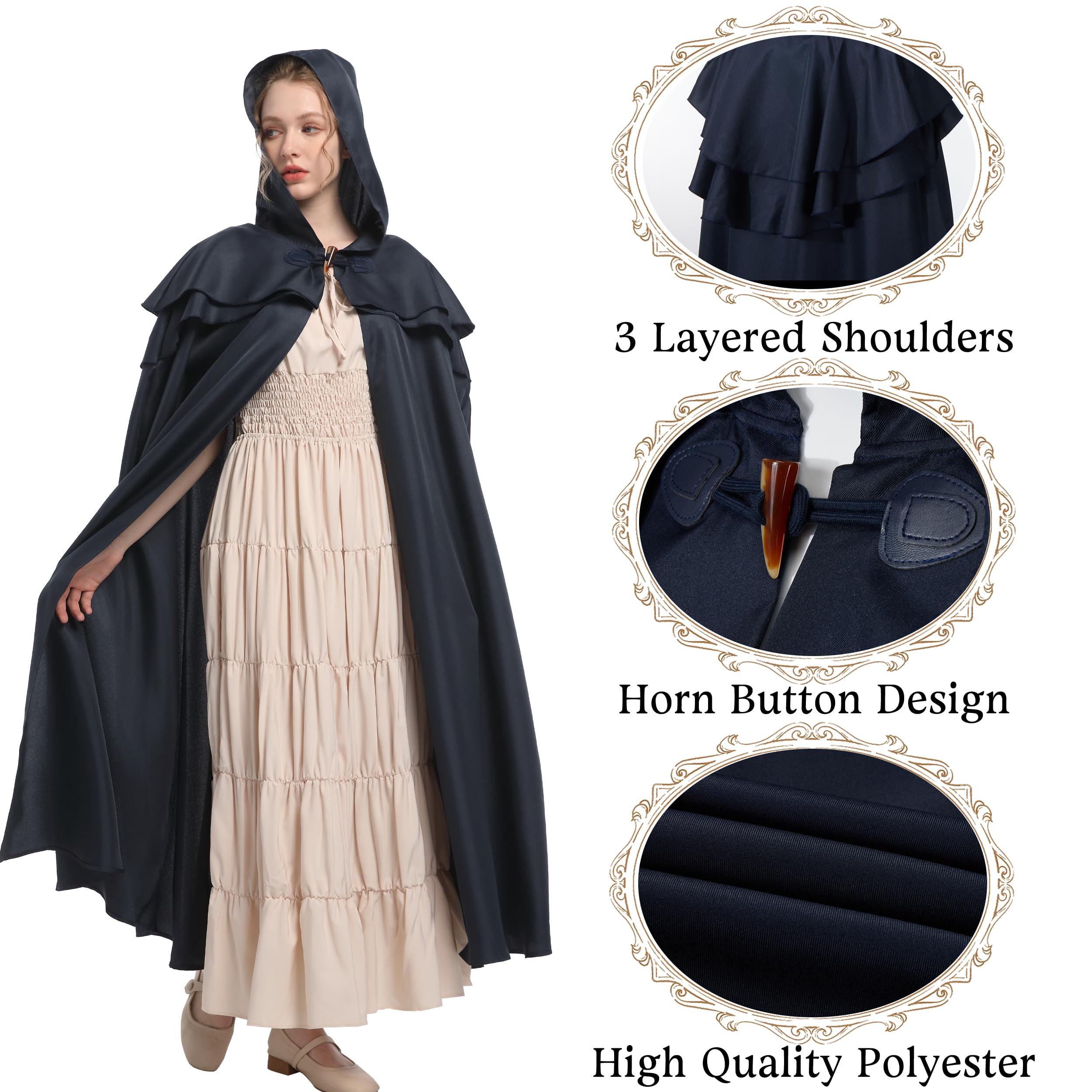 Medieval Hooded Cloak for Men & Women - Renaissance Cape, Viking Costume Cloak for LARP, Cosplay & Historical Reenactment