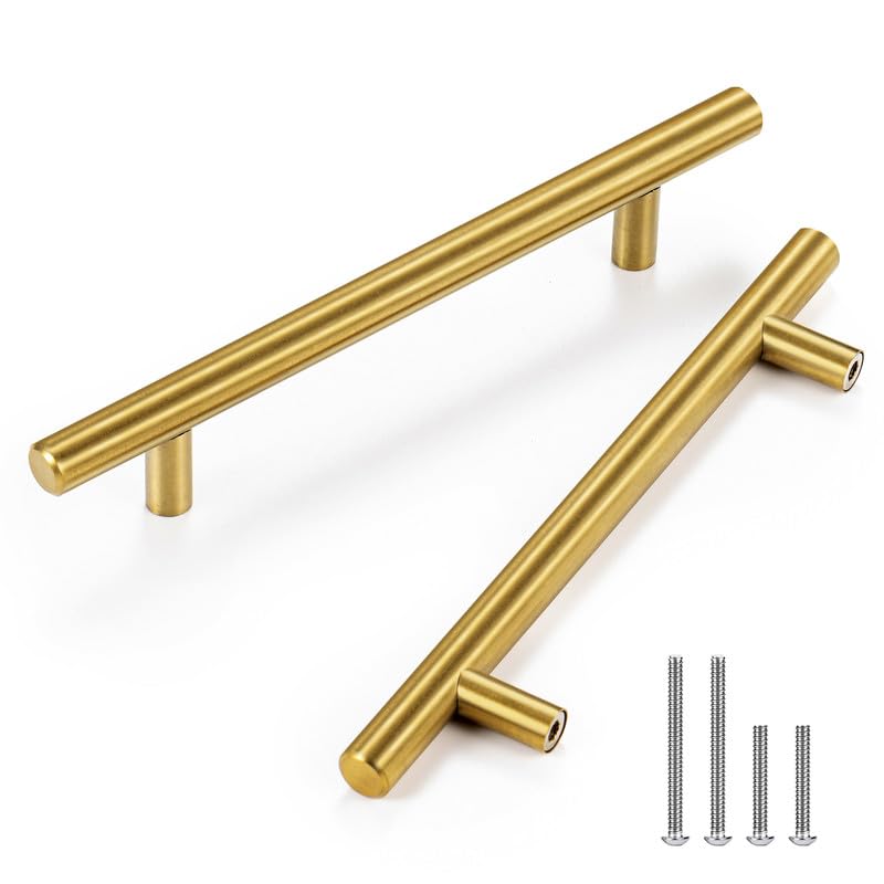 30 Pack 7.5 Inch Stainless Steel Cabinet Pulls & Drawer Handles - Brushed Brass Finish, 5