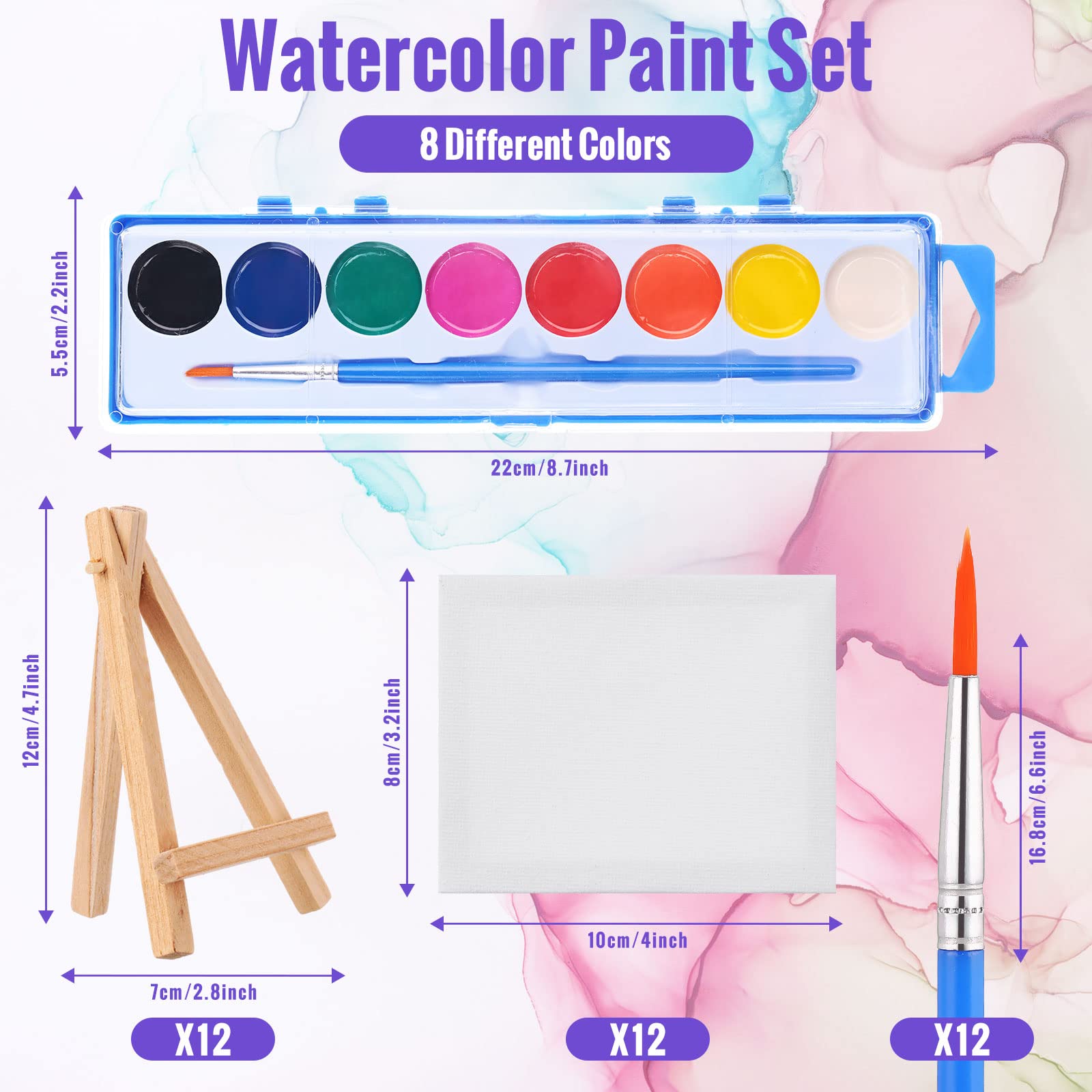 Fuutreo 24-Piece Kids Watercolor Paint Set with Mini Canvas Easel & Brushes - Washable Non-Toxic Art Supplies for Birthday Party Favors, Classroom Prizes, Creative Painting Activities