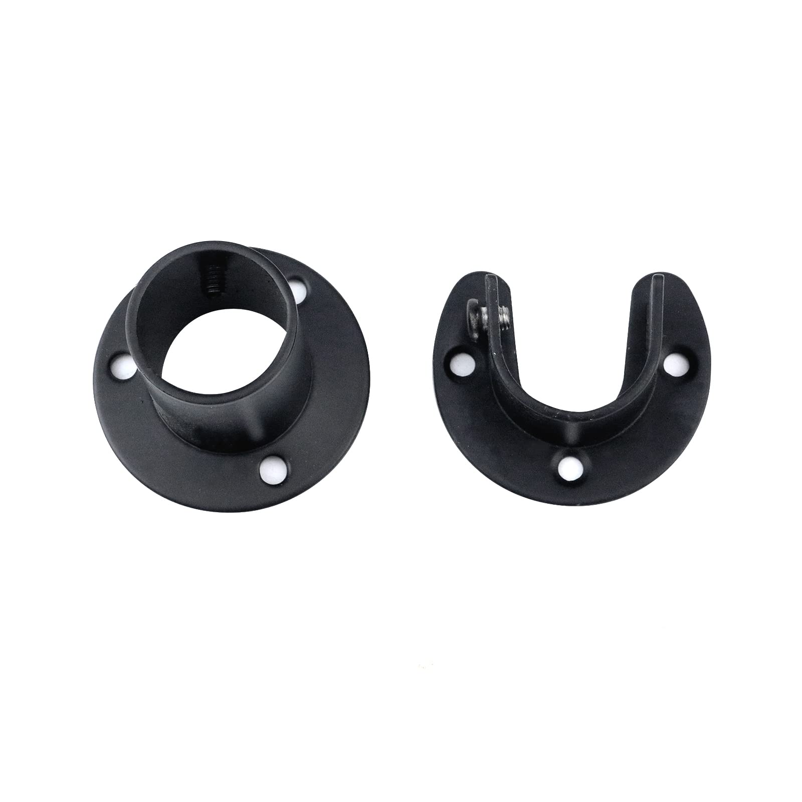 Antrader 4-Pack Heavy Duty Stainless Steel Closet Rod Supports - 1 Inch Diameter U-Shaped & O-Shaped Pole Sockets with Screws - Matte Black Finish for Wardrobe, Closet Organization & DIY Storage Solutions