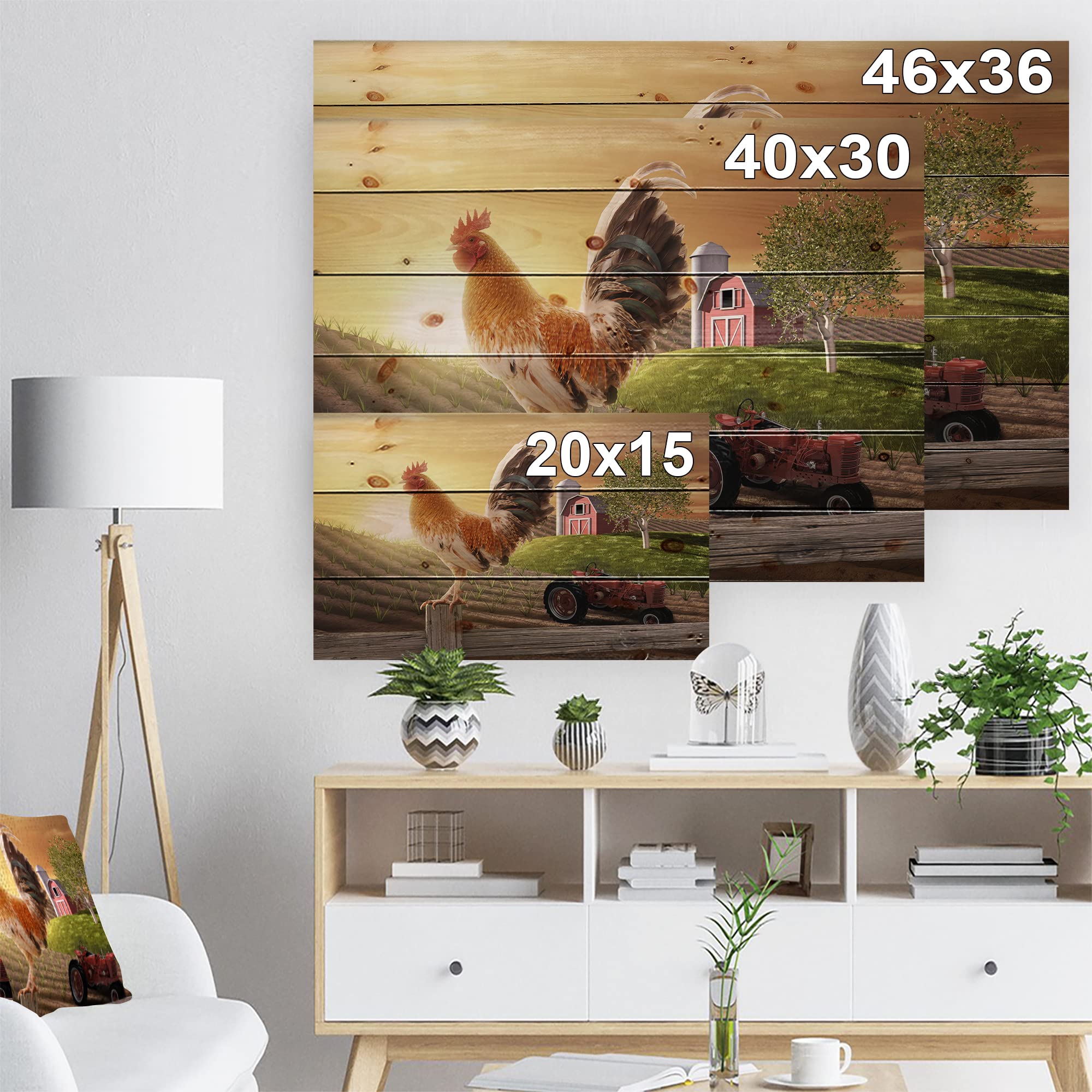 Rustic Farmhouse Wood Wall Art - Country Morning Scene with Large Animals, Natural Pine Wood Decor for Living Room, Bedroom & Farmhouse Style Homes