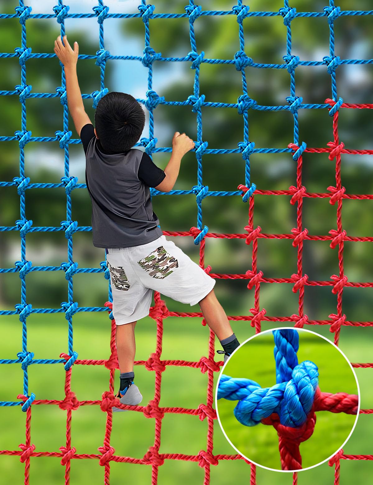 Heavy Duty Climbing Cargo Net for Kids - Large Military Grade Safety Rope Ladder for Outdoor Playground, Jungle Gym, Treehouse & Swing Set - Durable Polyester Play Equipment for Backyard, Park & School Adventure Play Areas