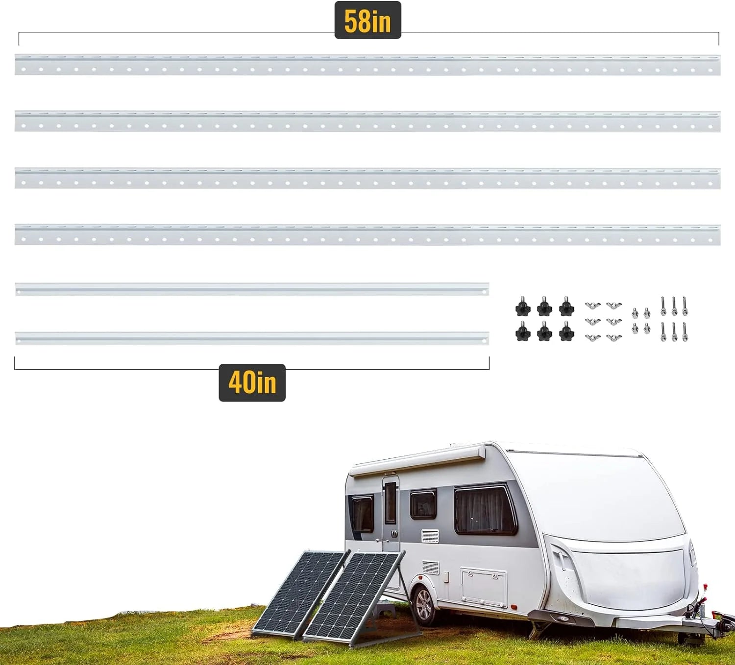 BougeRV 58 Inch Adjustable Solar Panel Mounting Brackets with Foldable Legs - Perfect for RV, Camper, and Off-Grid Solar System Installation