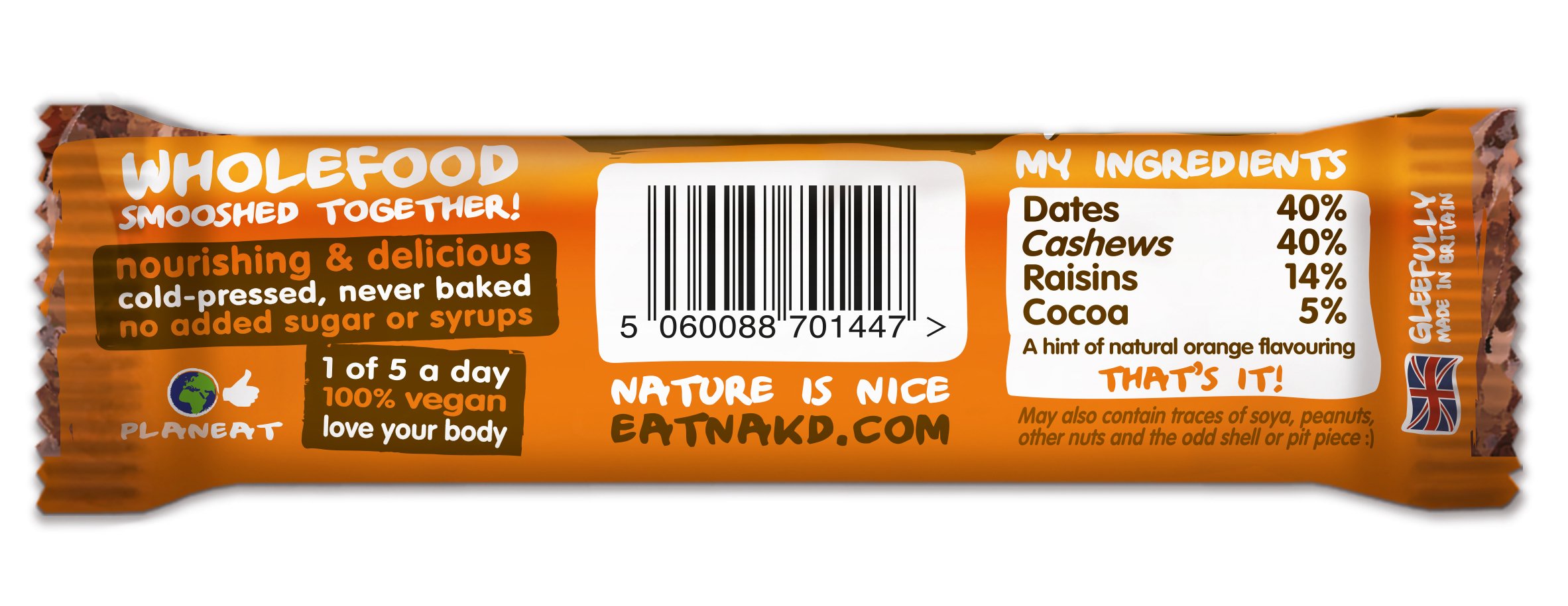 Nakd Cocoa Orange Raw Fruit & Nut Bars - Gluten Free, Vegan Snack, 18 Count - Perfect for Healthy On-the-Go Breakfast & Workout Energy Boost