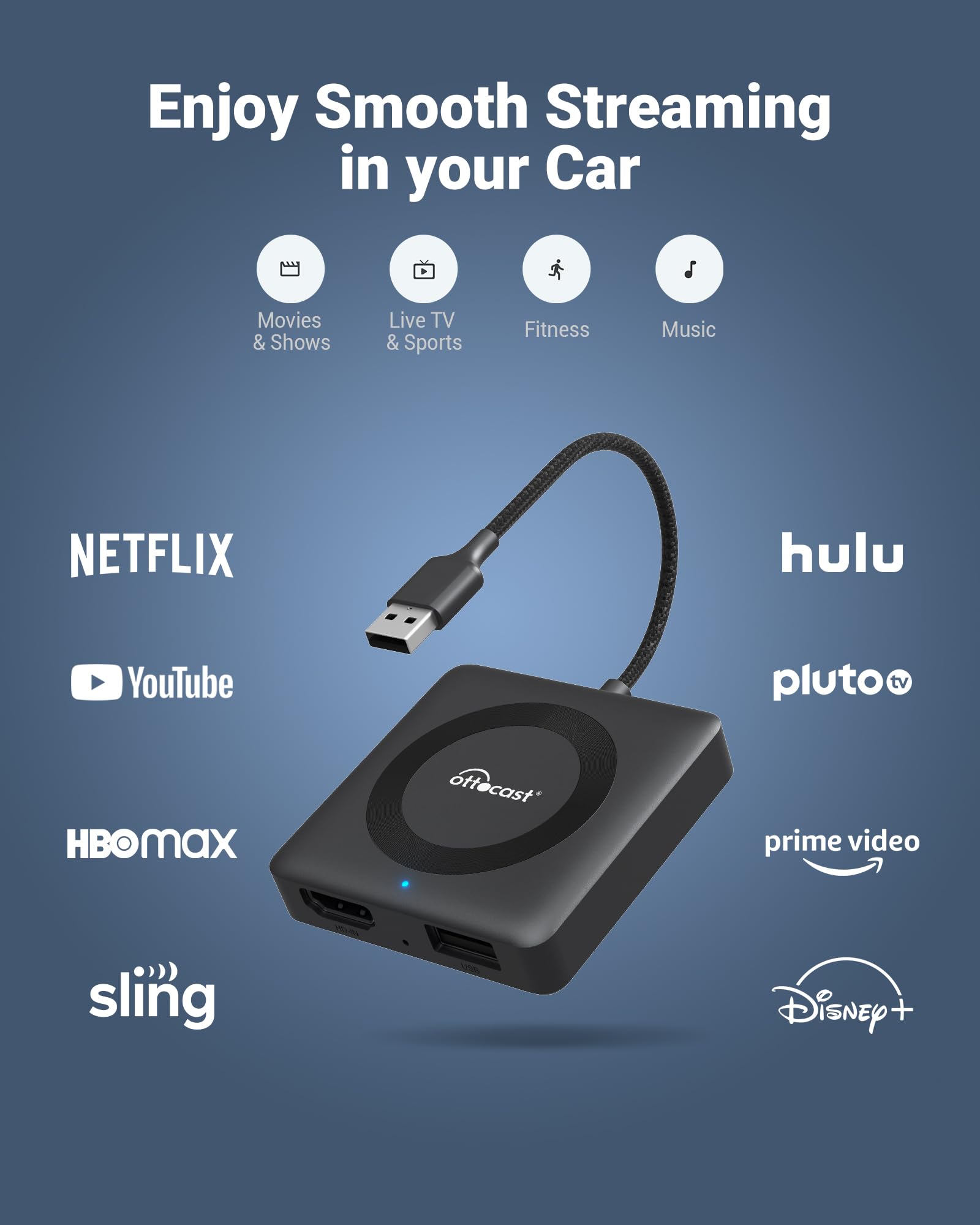 OTTOCAST Car TV Mate - Fire TV Stick Adapter for Car, Convert Car Screen to Smart TV | Watch YouTube, Netflix, Hulu, Disney+ on Vehicle Display | Plug & Play HD Streaming | No Lag for Road Trips & Family Entertainment