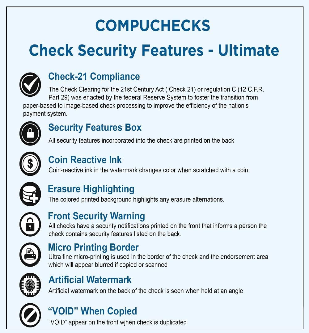 Top Blank Check Paper for QuickBooks & Laser Printers - 250 Pack of Secure Business Checks with Voucher - 8.5