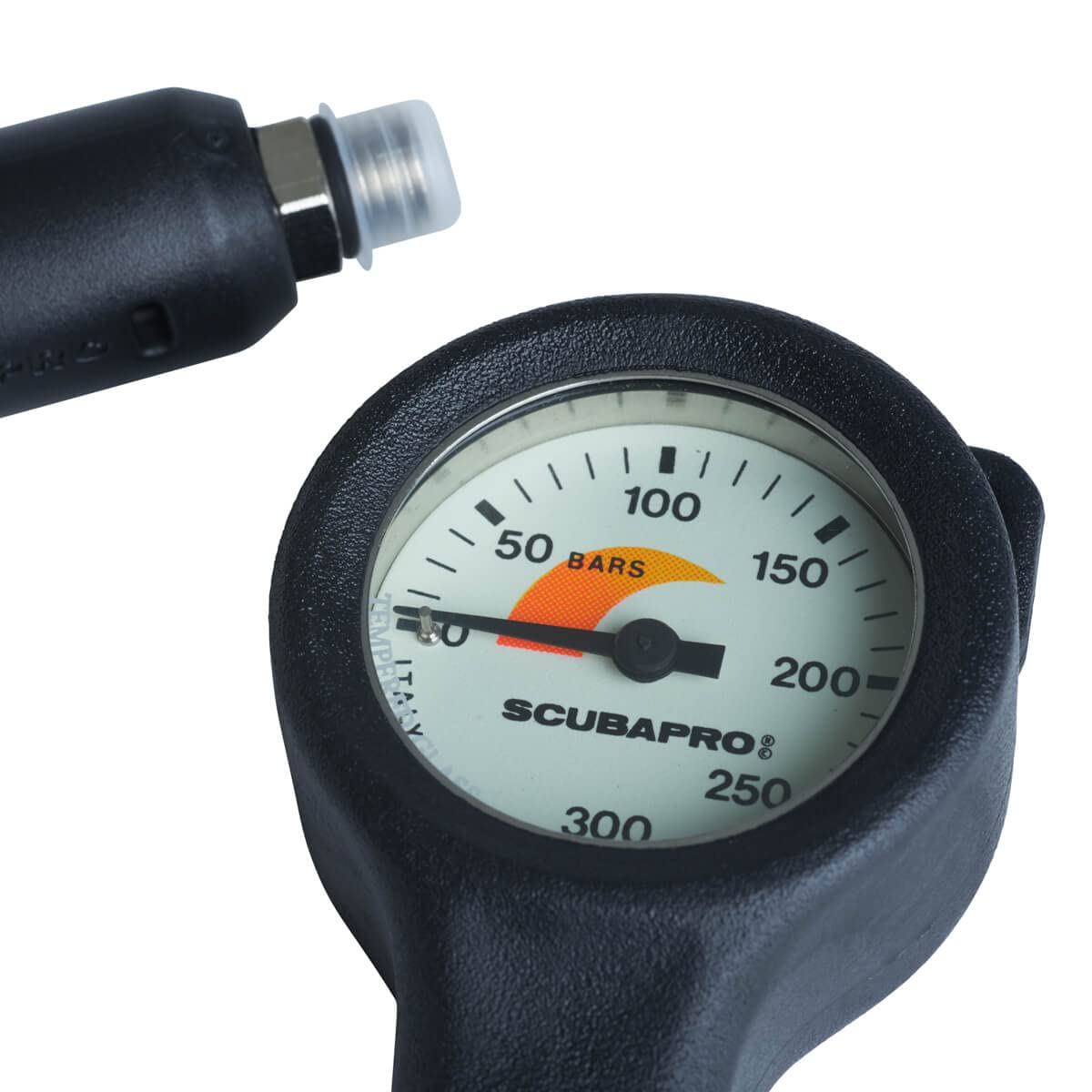 SCUBAPRO Compact Scuba Diving Pressure Gauge - Brass Metal Case, Metric Display with Rubber Boot & HP Hose | Professional Dive Equipment for Underwater Exploration & Safety Monitoring