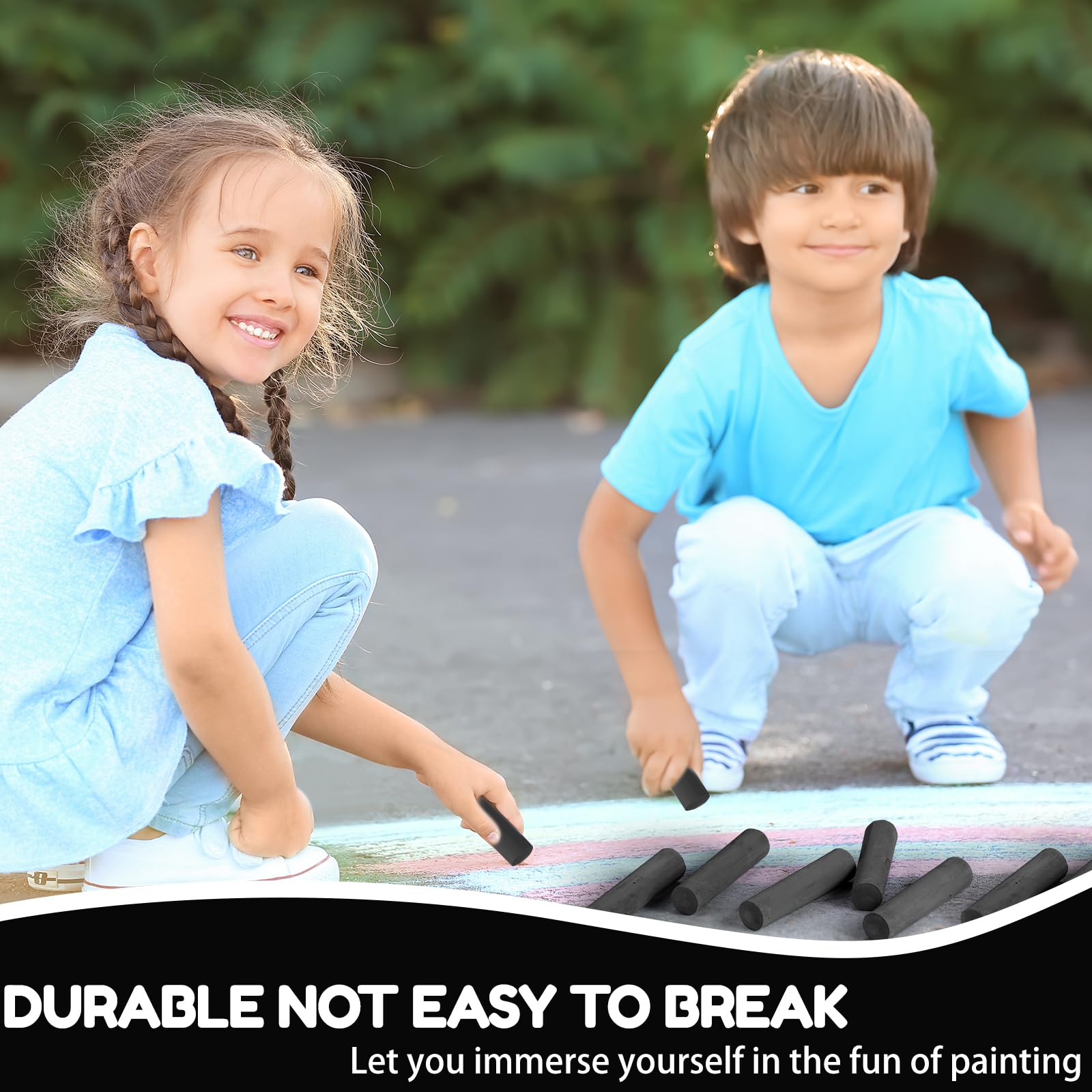 Fulmoon 40 Pcs Jumbo Non-Toxic Sidewalk Chalk for Kids & Adults - Large Washable Outdoor Chalk for Street Art, Drawing, Painting, Graffiti & Classroom Activities (Black, Round Style) - Perfect for Birthday Parties, School Projects & Summer Outdoor Fun