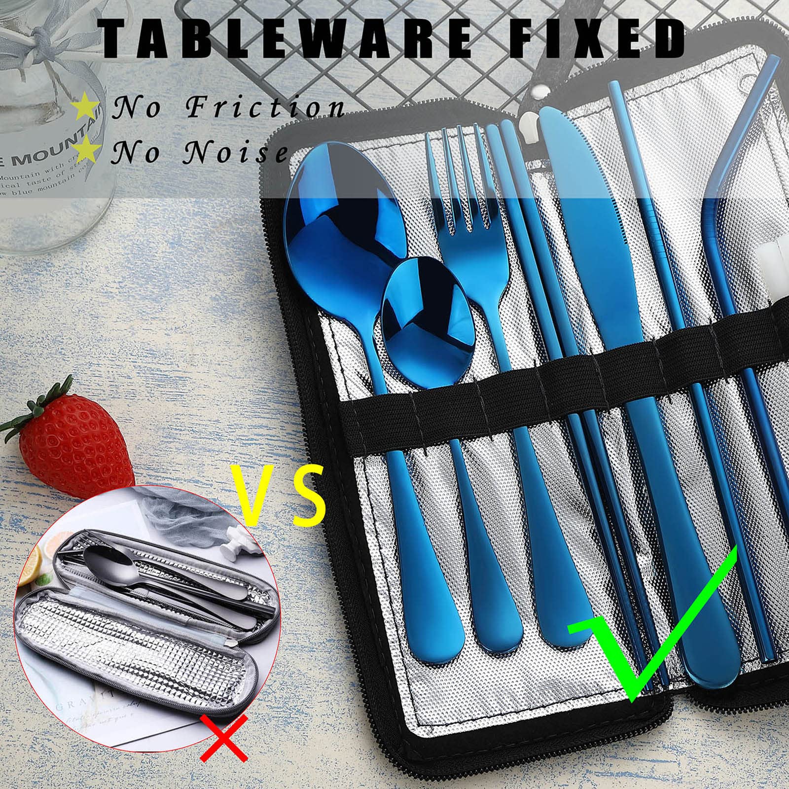 **Portable Travel Utensils Set - 9-Piece Stainless Steel Flatware with Case | Reusable Silverware for Camping, Picnic, Hiking & Outdoor Dining (Blue)**    *Perfect for travel, office lunches, and eco-friendly meals on the go!*