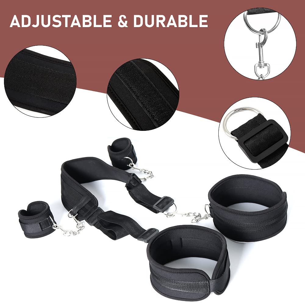 BDSM Bondage Restraint Kit - Adjustable Wrist & Thigh Cuffs with Handcuffs, Leg Straps for Couples Play - Perfect for Bedroom Bondage, Roleplay & Sensual Exploration (Unisex Adult Toy)