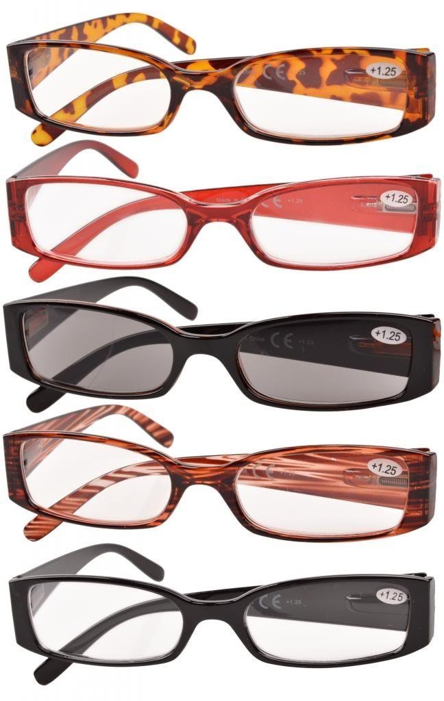 Eyekepper 5 Pairs Women's Reading Glasses Set with +1.25 Magnification & UV Protection Sunglasses - Stylish Readers for Indoor Reading, Outdoor Activities & Daily Use